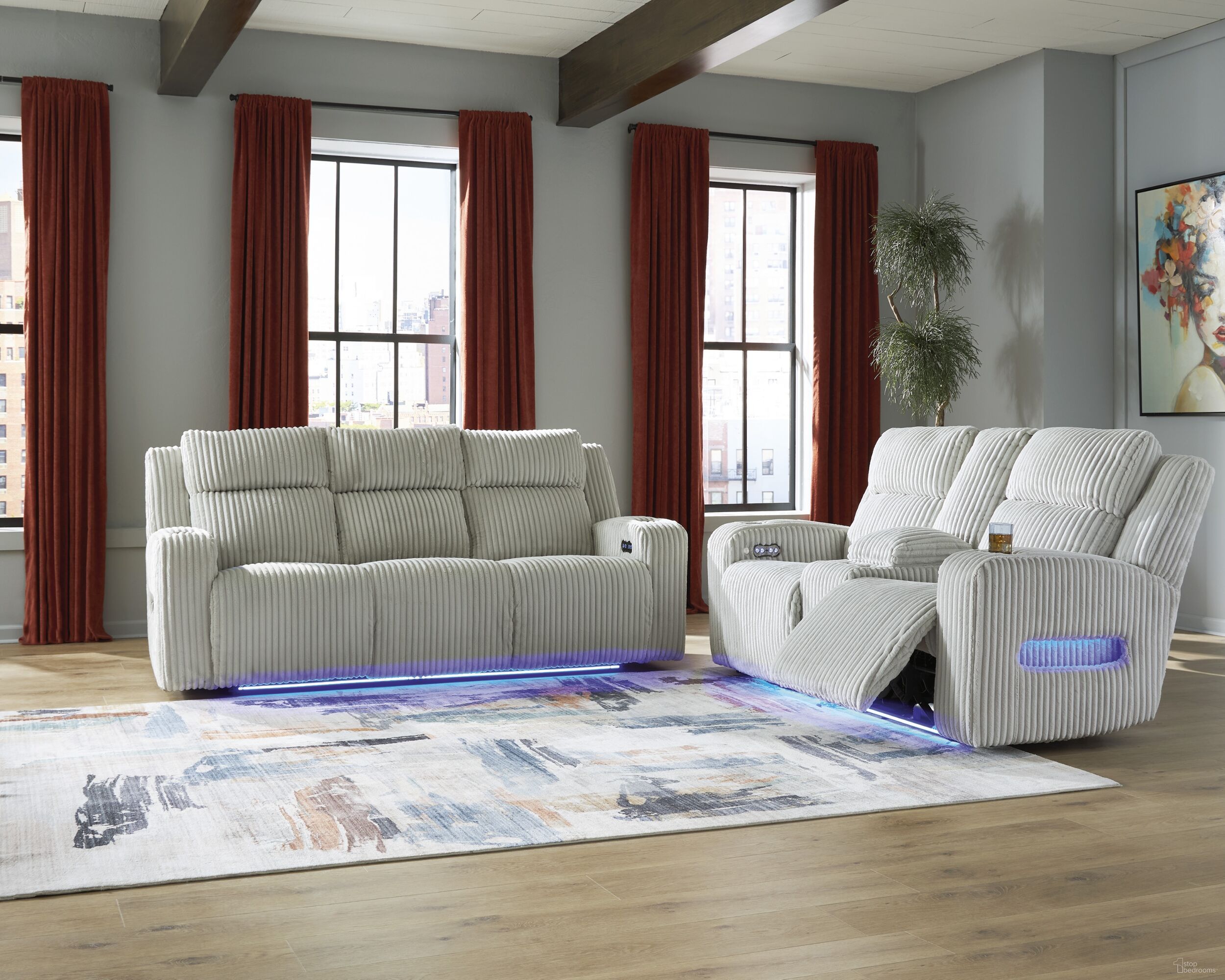 The appearance of Broad Cove Power Reclining Living Room Set In Alloy designed by Signature Design by Ashley in the modern / contemporary interior design. This alloy piece of furniture  was selected by 1StopBedrooms from Broad Cove Collection to add a touch of cosiness and style into your home. Sku: NC6420315;NC6420318. Material: Fabric.