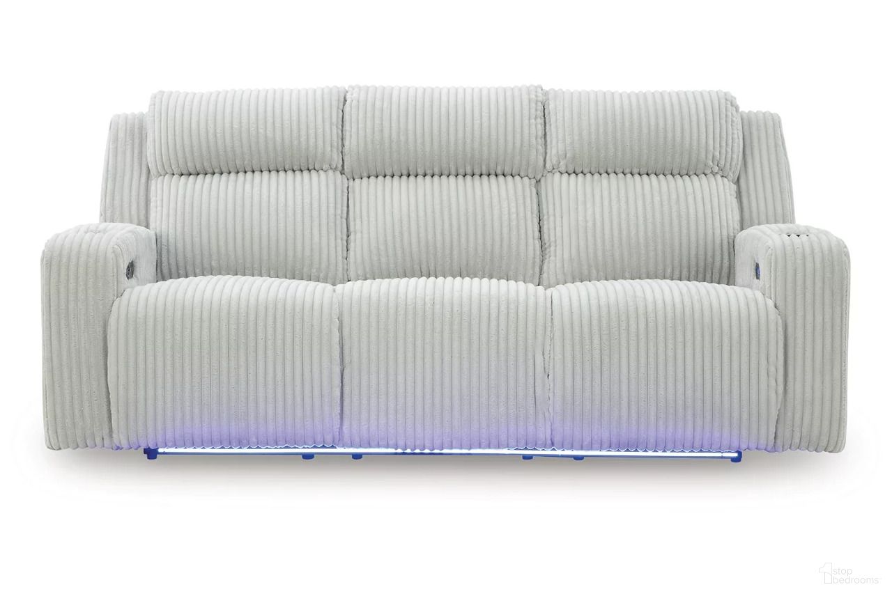 The appearance of Broad Cove Power Reclining Sofa In Alloy designed by Signature Design by Ashley in the modern / contemporary interior design. This alloy piece of furniture was selected by 1StopBedrooms from Broad Cove Collection to add a touch of cosiness and style into your home. Sku: NC6420315. Material: Fabric.