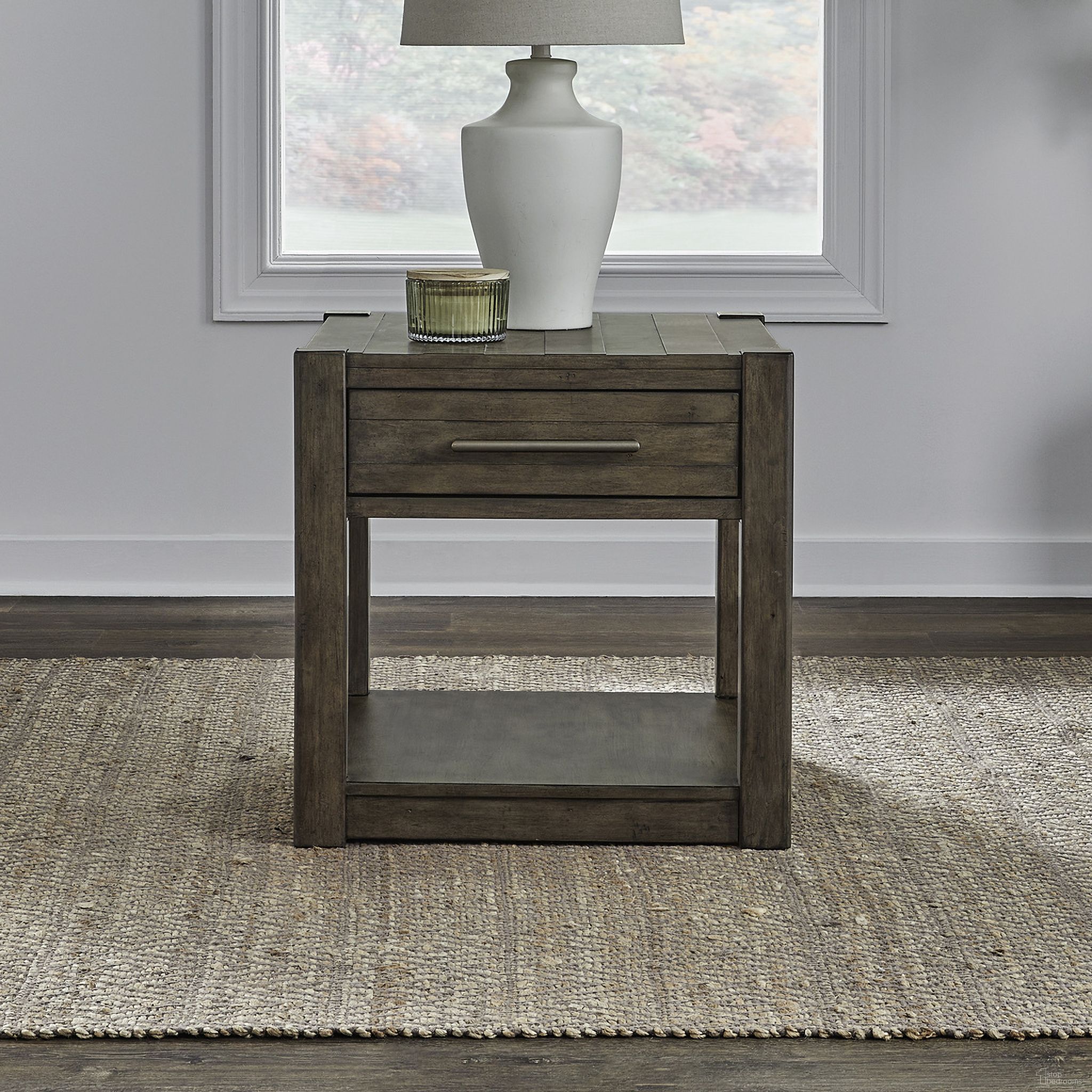 The appearance of Broadmore Drawer End Table In Brown designed by Liberty in the transitional interior design. This brown piece of furniture  was selected by 1StopBedrooms from Broadmore Collection to add a touch of cosiness and style into your home. Sku: 449-OT1020. Material: Solid Pine.