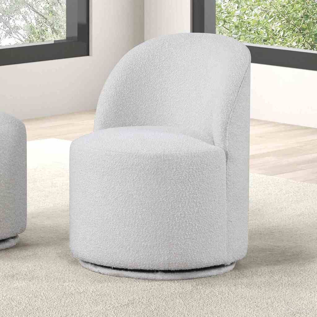 The appearance of Broager Dining Swivel Chair In White designed by Furniture of America in the modern / contemporary interior design. This white piece of furniture was selected by 1StopBedrooms from Broager Collection to add a touch of cosiness and style into your home. Sku: FM3001WH-SC. Material: Boucle.