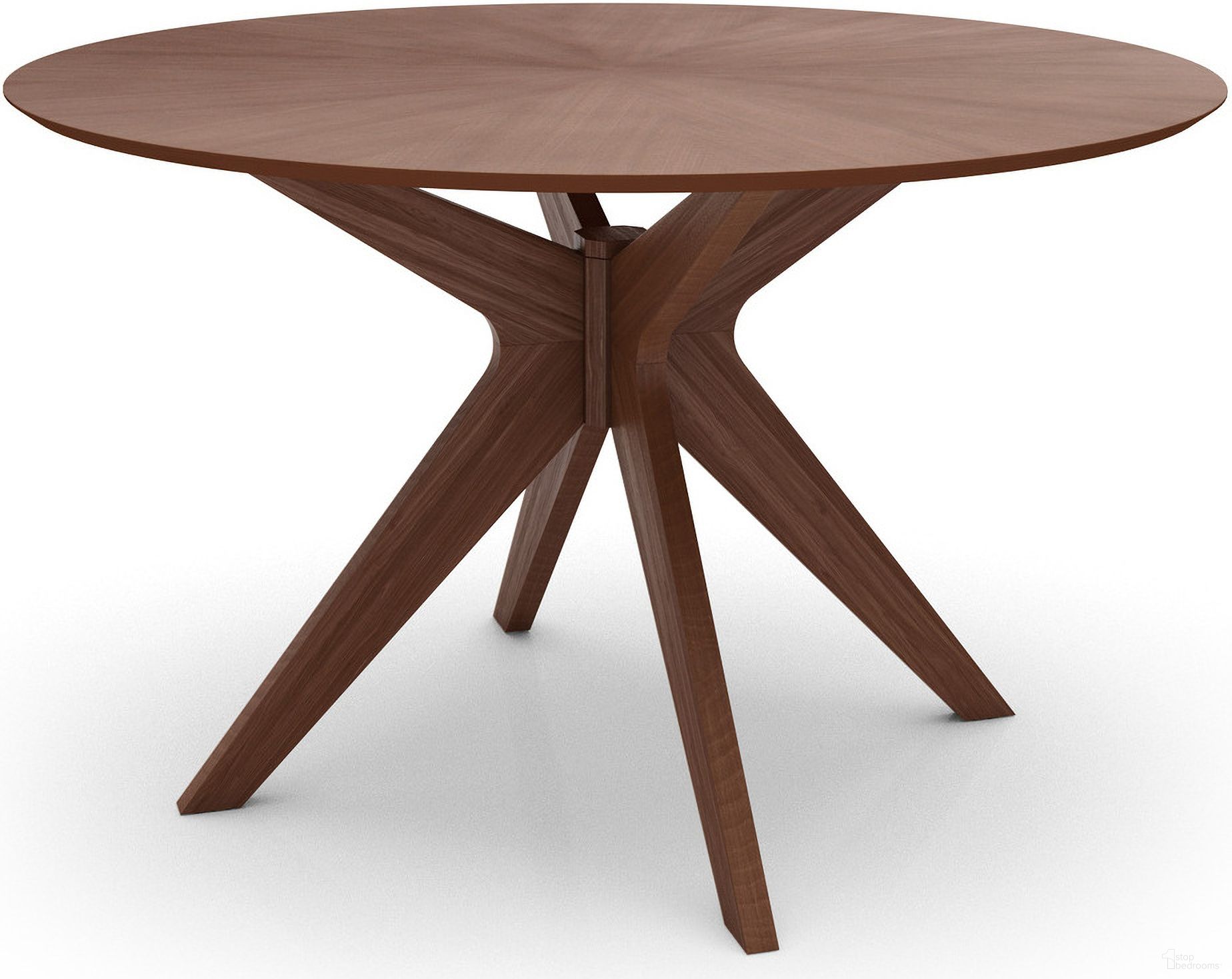 The appearance of Brockton Round Dining Table In Walnut designed by Aeon in the modern / contemporary interior design. This walnut piece of furniture  was selected by 1StopBedrooms from Brockton Collection to add a touch of cosiness and style into your home. Sku: AE1203-Round-Walnut. Table Base Style: Legs. Table Top Shape: Round. Material: Wood. Size: 47".