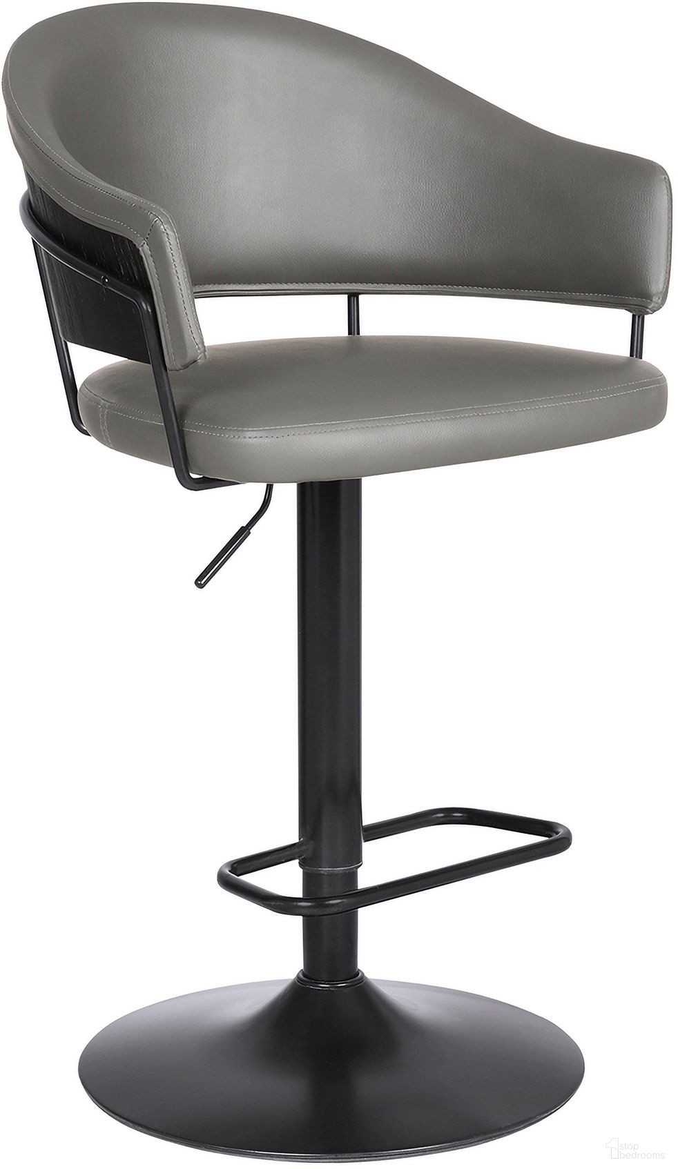 Brody Adjustable Height Swivel Gray Faux Leather and Black Wood and Metal Base Bar Stool