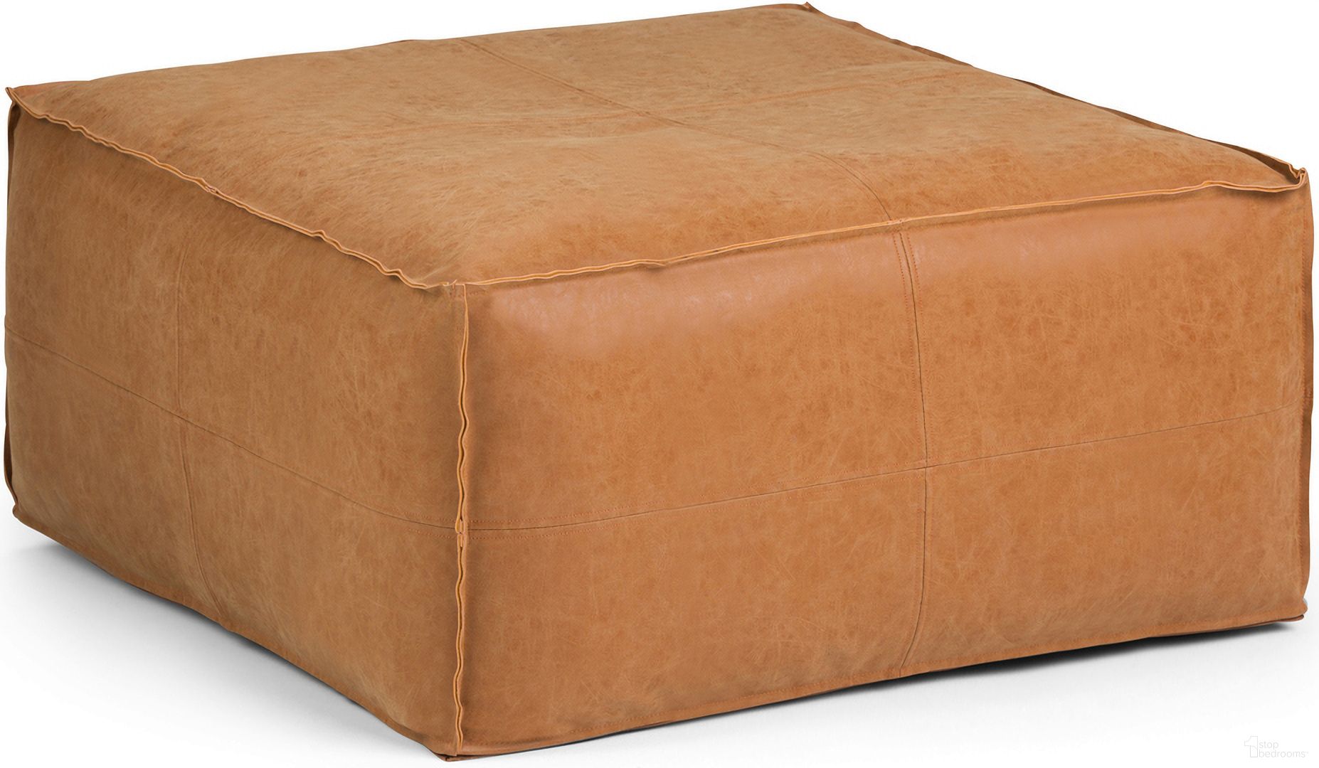 The appearance of Brody Large Square Coffee Table Pouf In Distressed Brown designed by Simpli Home in the modern / contemporary interior design. This distressed brown piece of furniture  was selected by 1StopBedrooms from Brody Collection to add a touch of cosiness and style into your home. Sku: AXCPFCT-14-DBR. Material: Faux Leather.