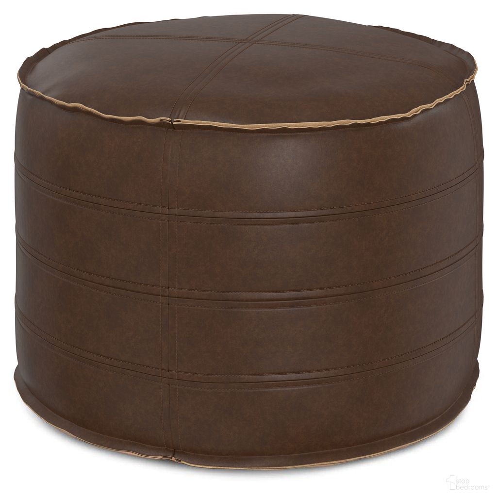 The appearance of Brody Vegan Faux Leather 20 Inch Round Pouf In Distressed Dark Brown designed by Simpli Home in the modern / contemporary interior design. This distressed dark brown piece of furniture was selected by 1StopBedrooms from Brody Collection to add a touch of cosiness and style into your home. Sku: AXCPF-14R-DDB. Material: Faux Leather.