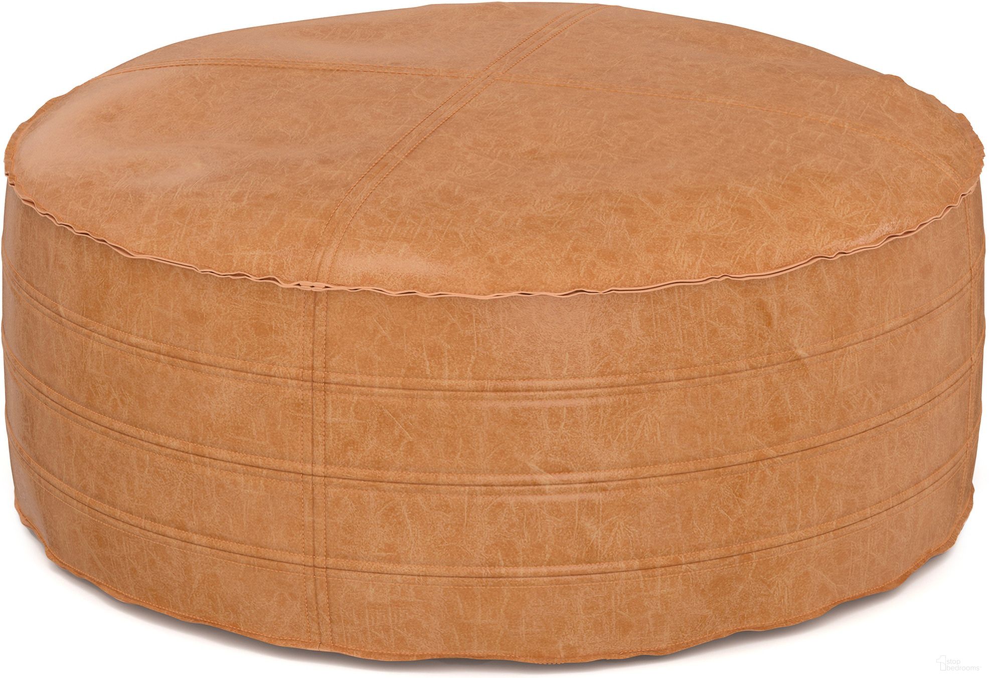 The appearance of Brody Vegan Faux Leather 32 Inch Round Coffee Table Pouf In Distressed Brown designed by Simpli Home in the modern / contemporary interior design. This distressed brown piece of furniture was selected by 1StopBedrooms from Brody Collection to add a touch of cosiness and style into your home. Sku: AXCPFCT-14R-DBR. Material: Faux Leather.