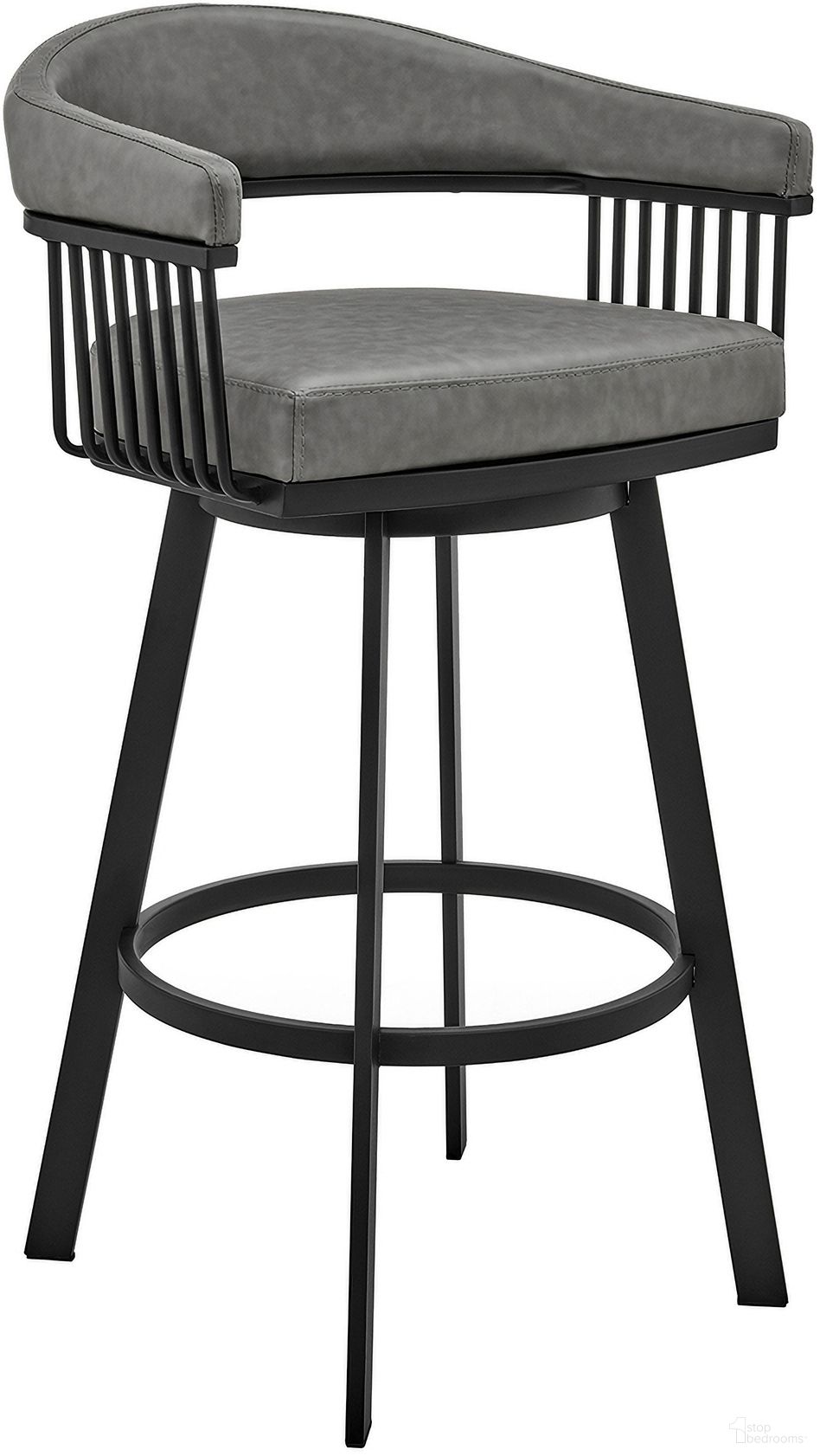 The appearance of Bronson 29 Inch Bar Height Swivel Barstool In Black Finish and Gray Faux Leather designed by Armen Living in the modern / contemporary interior design. This gray piece of furniture was selected by 1StopBedrooms from Bronson Collection to add a touch of cosiness and style into your home. Sku: 721535761890. Material: Stainless Steel.