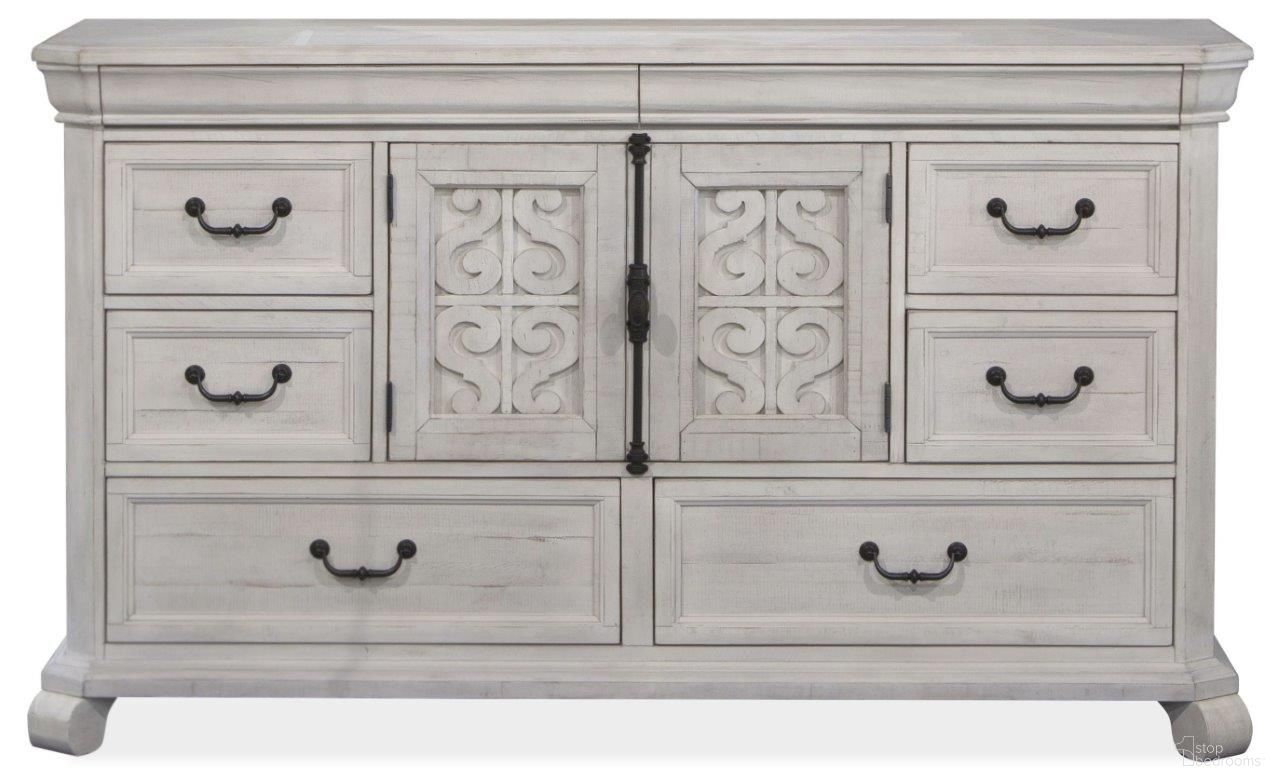 The appearance of Bronwyn Alabaster Drawer Dresser designed by Magnussen in the traditional interior design. This white piece of furniture was selected by 1StopBedrooms from Bronwyn Collection to add a touch of cosiness and style into your home. Sku: B4436-20. Material: Pine Veneer.