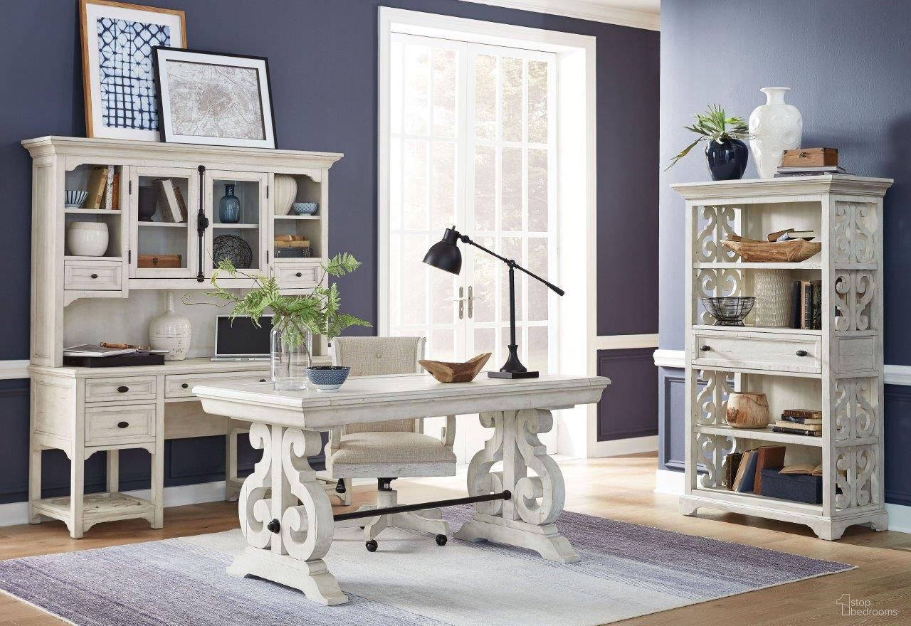 The appearance of Bronwyn Alabaster Home Office Set designed by Magnussen in the transitional interior design. This white piece of furniture was selected by 1StopBedrooms from Bronwyn Collection to add a touch of cosiness and style into your home. Sku: H4436-01T;H4436-01B;H4436-83. Material: Pine Veneer.