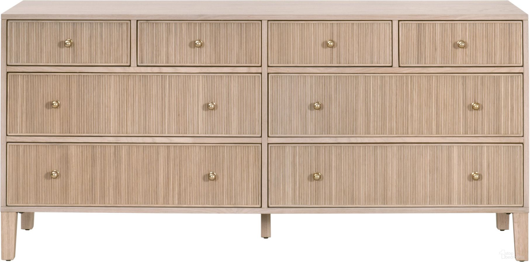 The appearance of Bronze Bay Highland 8 Drawer Double Dresser In Natural Oak designed by Essentials For Living in the transitional interior design. This natural oak piece of furniture  was selected by 1StopBedrooms from Bronze Bay Collection to add a touch of cosiness and style into your home. Sku: 5258.NAT-OAK. Material: Oak Wood.