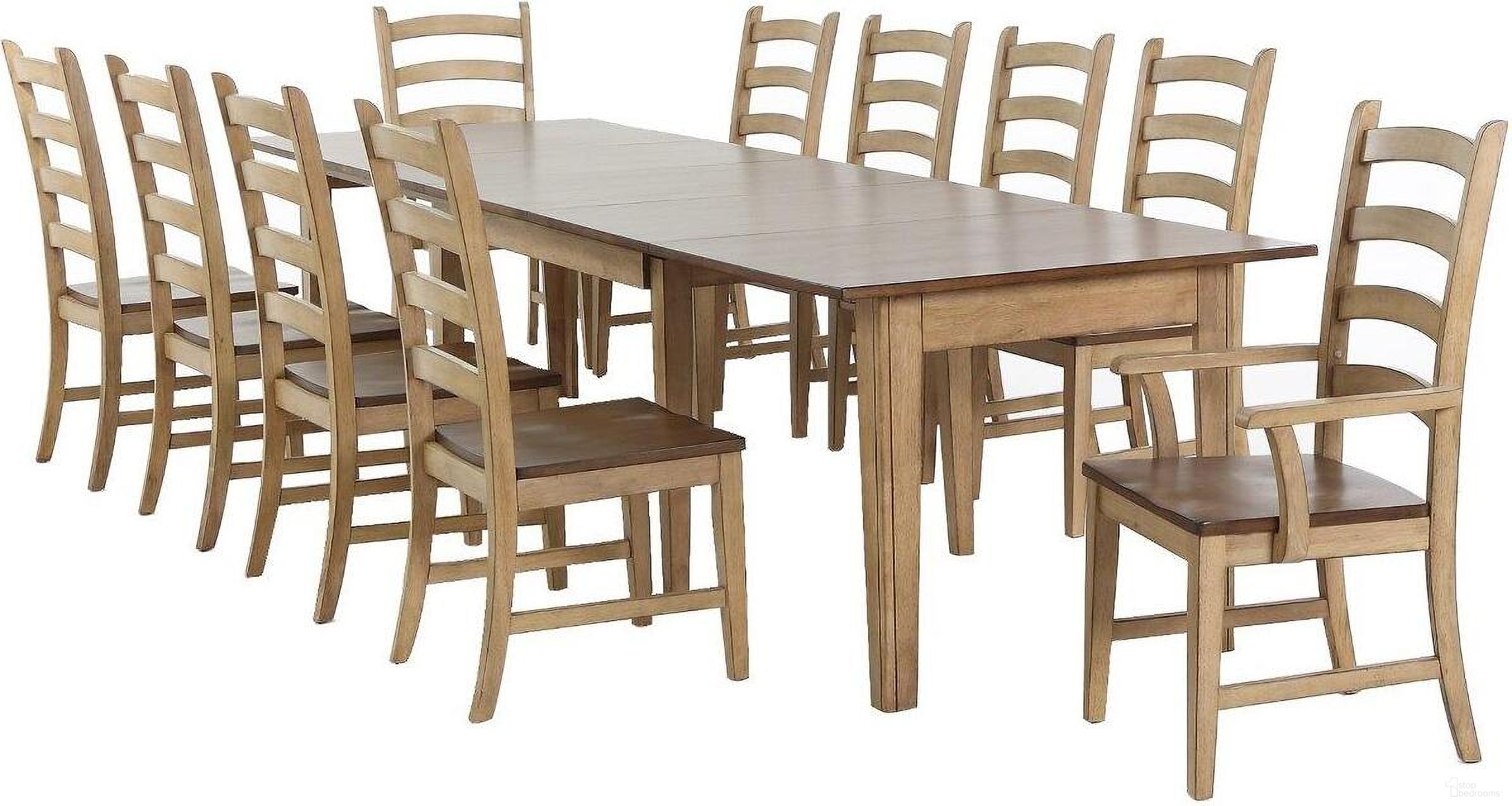 The appearance of Brook Arm Chairs 11 Piece Rectangular Extendable Dining Set designed by Sunset Trading in the traditional interior design. This two-tone brown piece of furniture was selected by 1StopBedrooms from Brook Collection to add a touch of cosiness and style into your home. Sku: DLU-BR-TL-134-PW-T;DLU-BR-TL-134-PW-B;DLU-BR-C80-PW-2;DLU-BR-C80-PW-2;DLU-BR-C80-PW-2;DLU-BR-C80-PW-2;DLU-BR-C80-PW-A-2. Material: Wood.