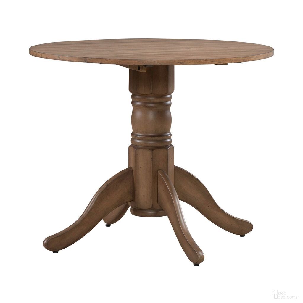 The appearance of Brook Bay Drop Leaf Table Set In Sandstone designed by Liberty in the transitional interior design. This sandstone piece of furniture was selected by 1StopBedrooms from Brook Bay Collection to add a touch of cosiness and style into your home. Sku: 182WT-T3636;182WT-P3636. Table Base Style: Pedestal. Table Top Shape: Round. Size: 36". Material: Solid Rubberwood.