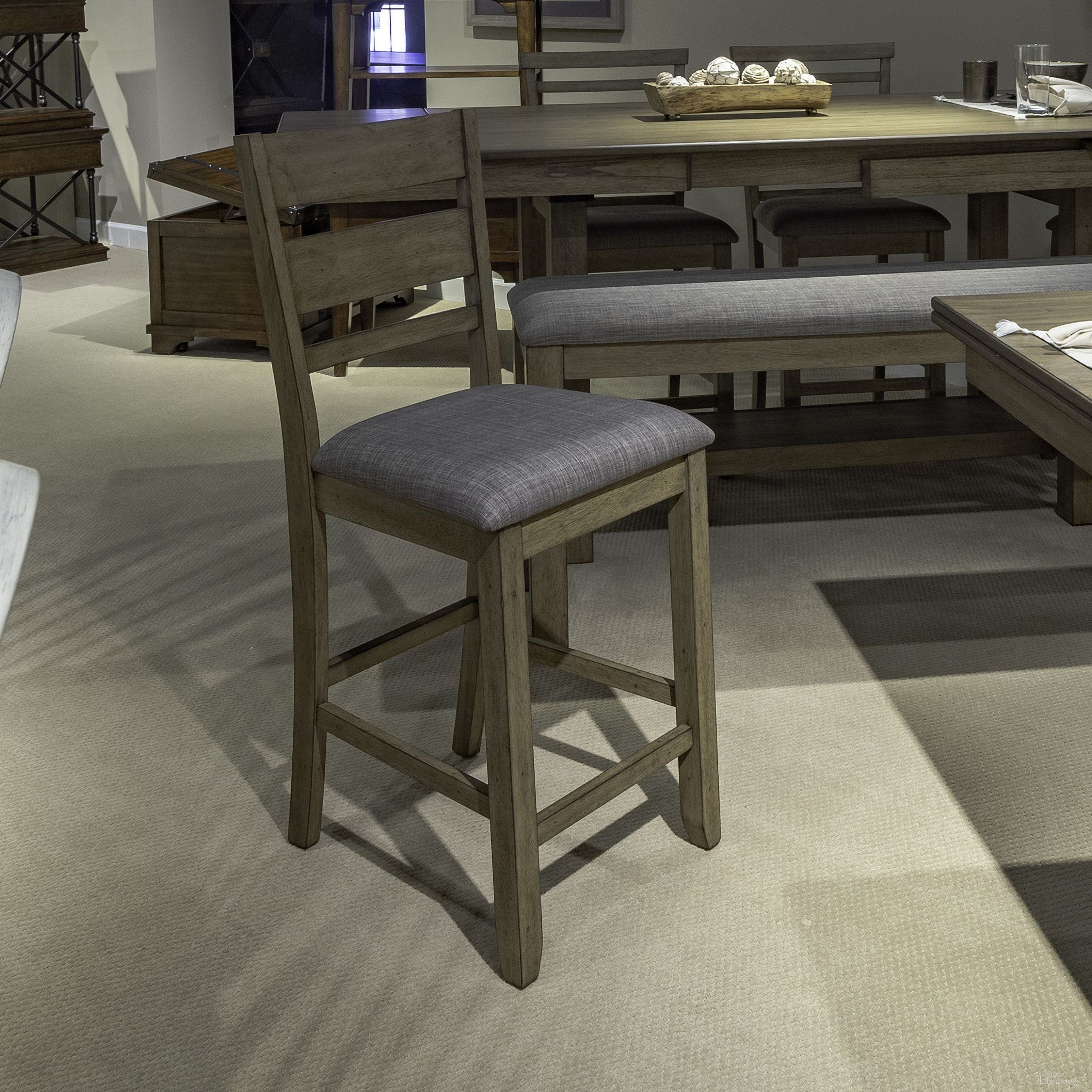 The appearance of Brook Bay Slat Back Upholstered Counter Chair Set of 2 In Sandstone designed by Liberty in the transitional interior design. This sandstone piece of furniture  was selected by 1StopBedrooms from Brook Bay Collection to add a touch of cosiness and style into your home. Sku: 182WT-B150124. Material: Solid Rubberwood.