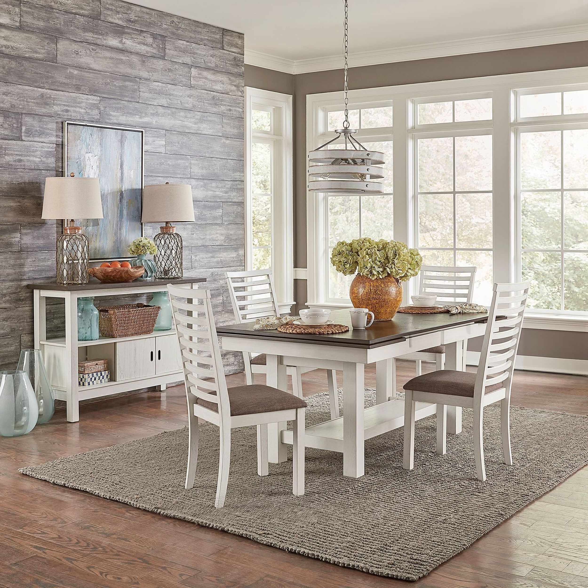 The appearance of Brook Bay Textured White With Carbon Gray Trestle Extendable Dining Room Set designed by Liberty in the transitional interior design. This brown piece of furniture was selected by 1StopBedrooms from Brook Bay Collection to add a touch of cosiness and style into your home. Sku: 182-P4094;182-T4094;182-C1501S. Table Base Style: Trestle. Material: Rubberwood. Size: 94" x 40".