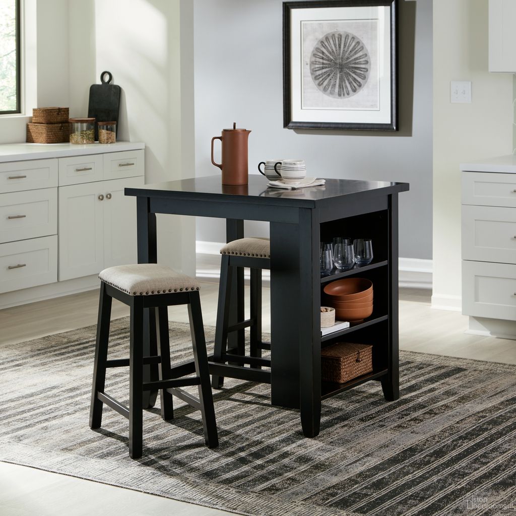 The appearance of Brook Creek 3 Piece Counter Set In Black designed by Liberty in the transitional interior design. This black piece of furniture  was selected by 1StopBedrooms from Brook Creek Collection to add a touch of cosiness and style into your home. Sku: 942B-CD-3CTS. Material: Rubberwood.
