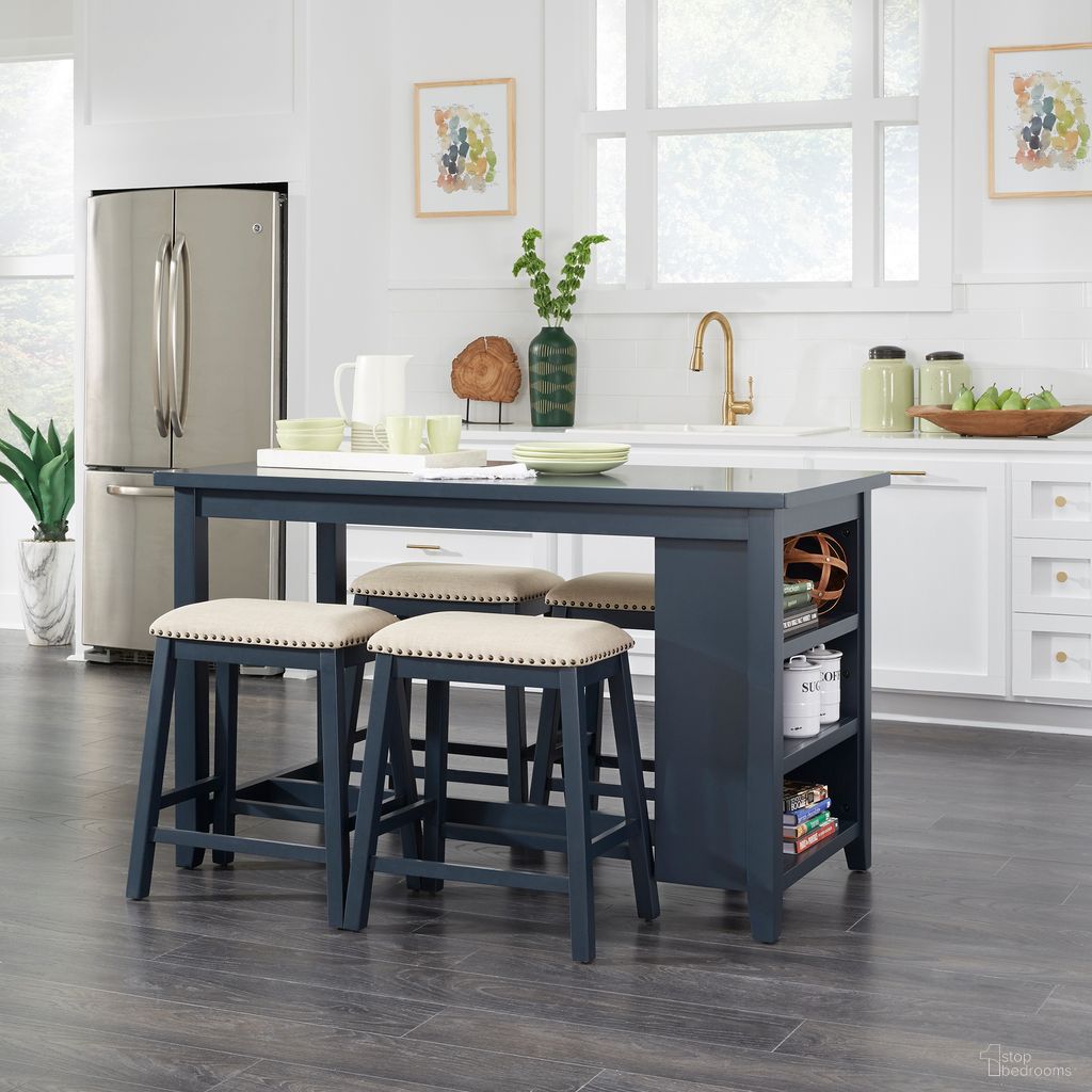 The appearance of Brook Creek 5 Piece Counter Set In Navy designed by Liberty in the transitional interior design. This navy piece of furniture  was selected by 1StopBedrooms from Brook Creek Collection to add a touch of cosiness and style into your home. Sku: 942NY-CD-5CTS. Material: Rubberwood.