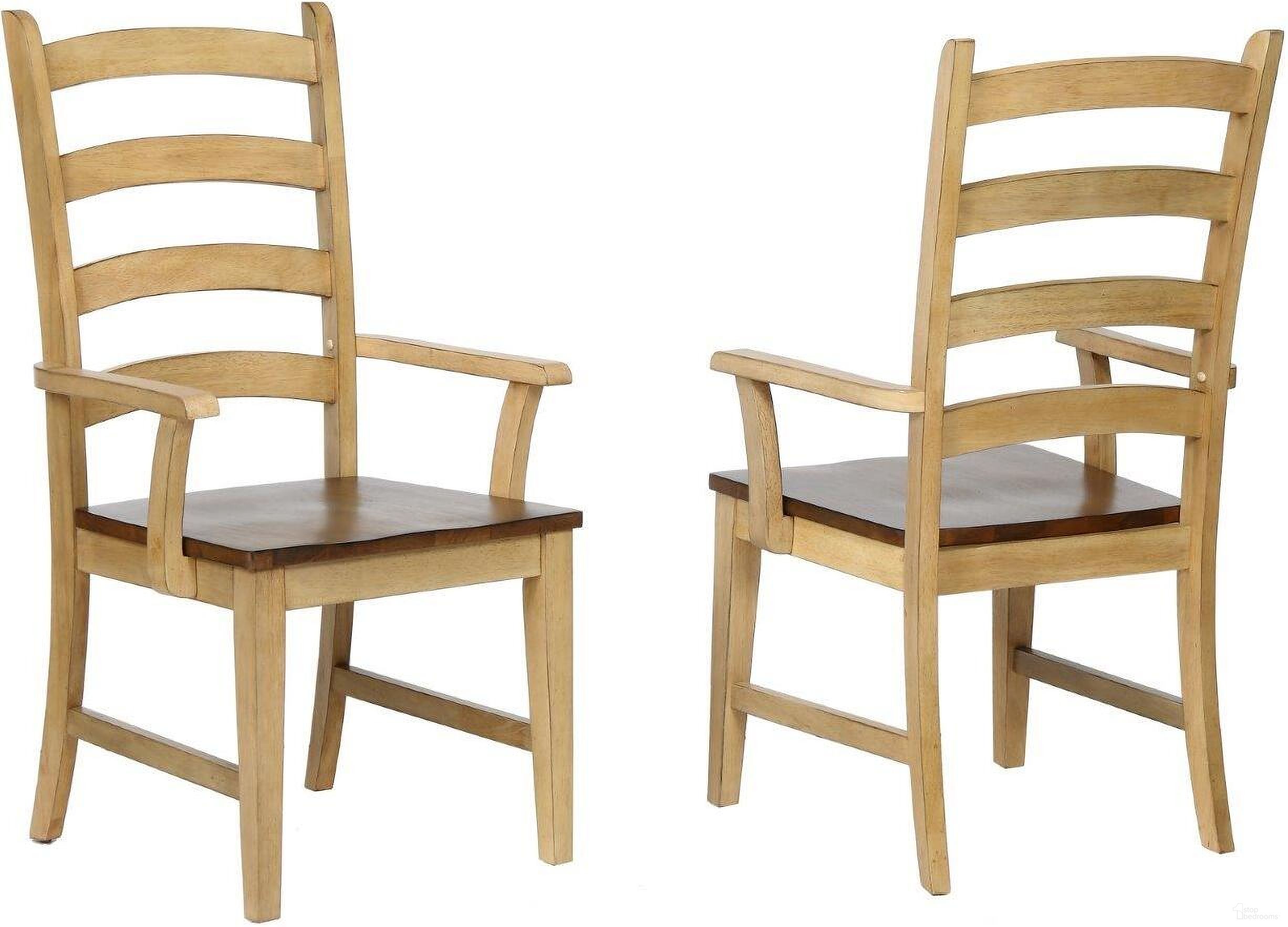 The appearance of Brook Ladder Back Dining Arm Chair Set of 2 designed by Sunset Trading in the transitional interior design. This two-tone brown piece of furniture  was selected by 1StopBedrooms from Brook Collection to add a touch of cosiness and style into your home. Sku: DLU-BR-C80A-PW-2. Material: Wood. Chair Type: Arm Chair.