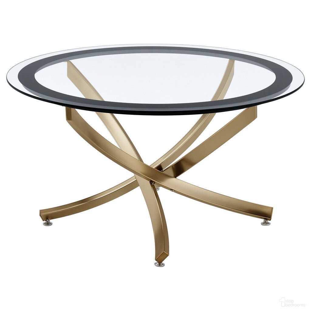 The appearance of Brooke Round Glass Top Coffee Table Metal Base In Rose Brass designed by Coaster in the modern / contemporary interior design. This rose brass piece of furniture  was selected by 1StopBedrooms from Brooke Collection to add a touch of cosiness and style into your home. Sku: 707888. Material: Glass.
