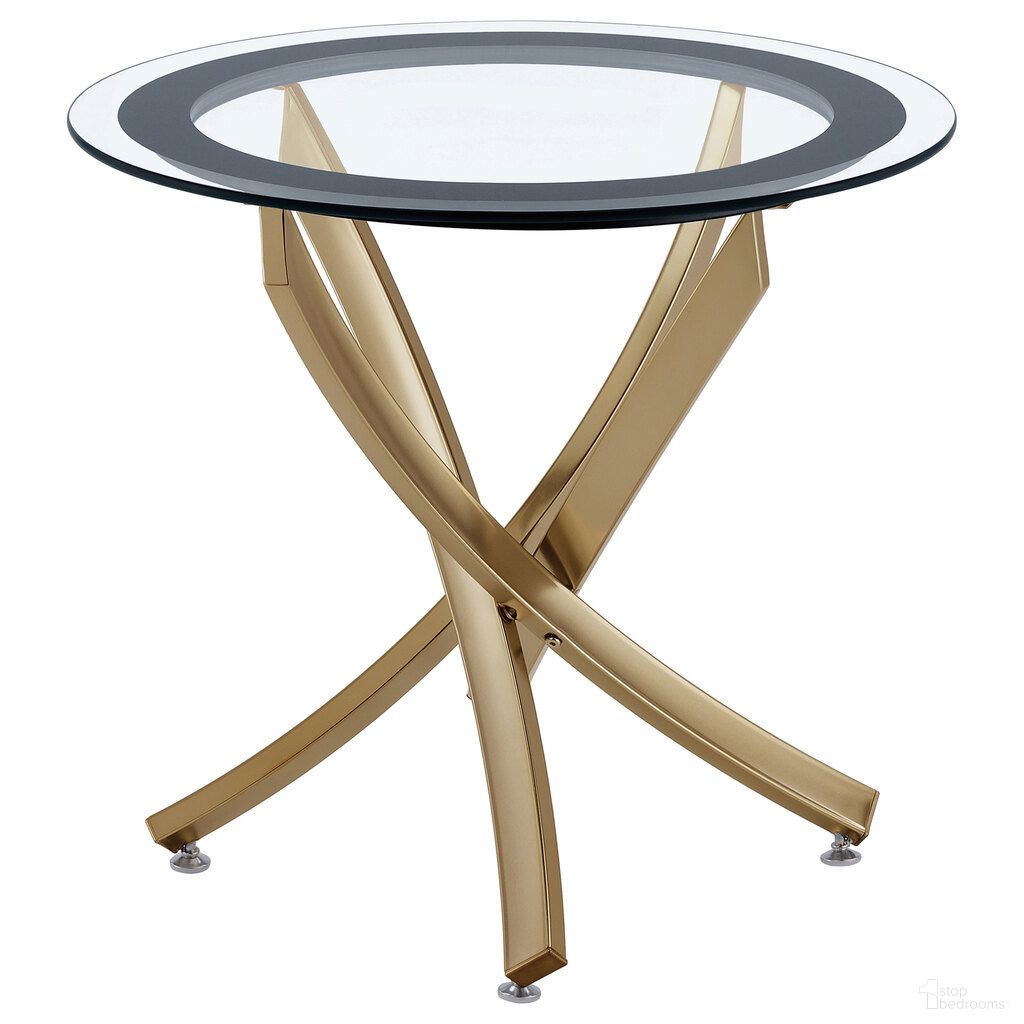 The appearance of Brooke Round Glass Top Side End Table Metal Base In Rose Brass designed by Coaster in the modern / contemporary interior design. This rose brass piece of furniture  was selected by 1StopBedrooms from Brooke Collection to add a touch of cosiness and style into your home. Sku: 707887. Material: Glass.