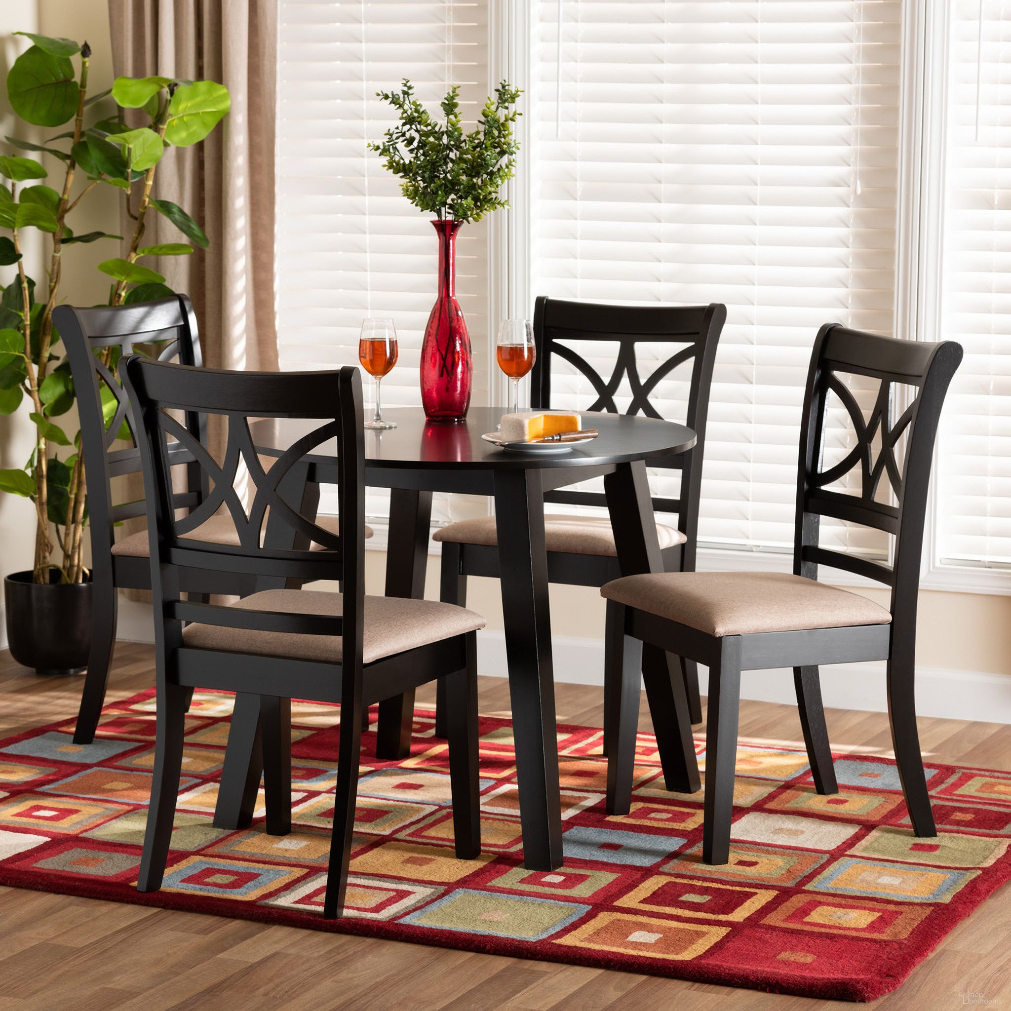 Brooke Wood 5 Piece Dining Set In Beige and Dark Brown