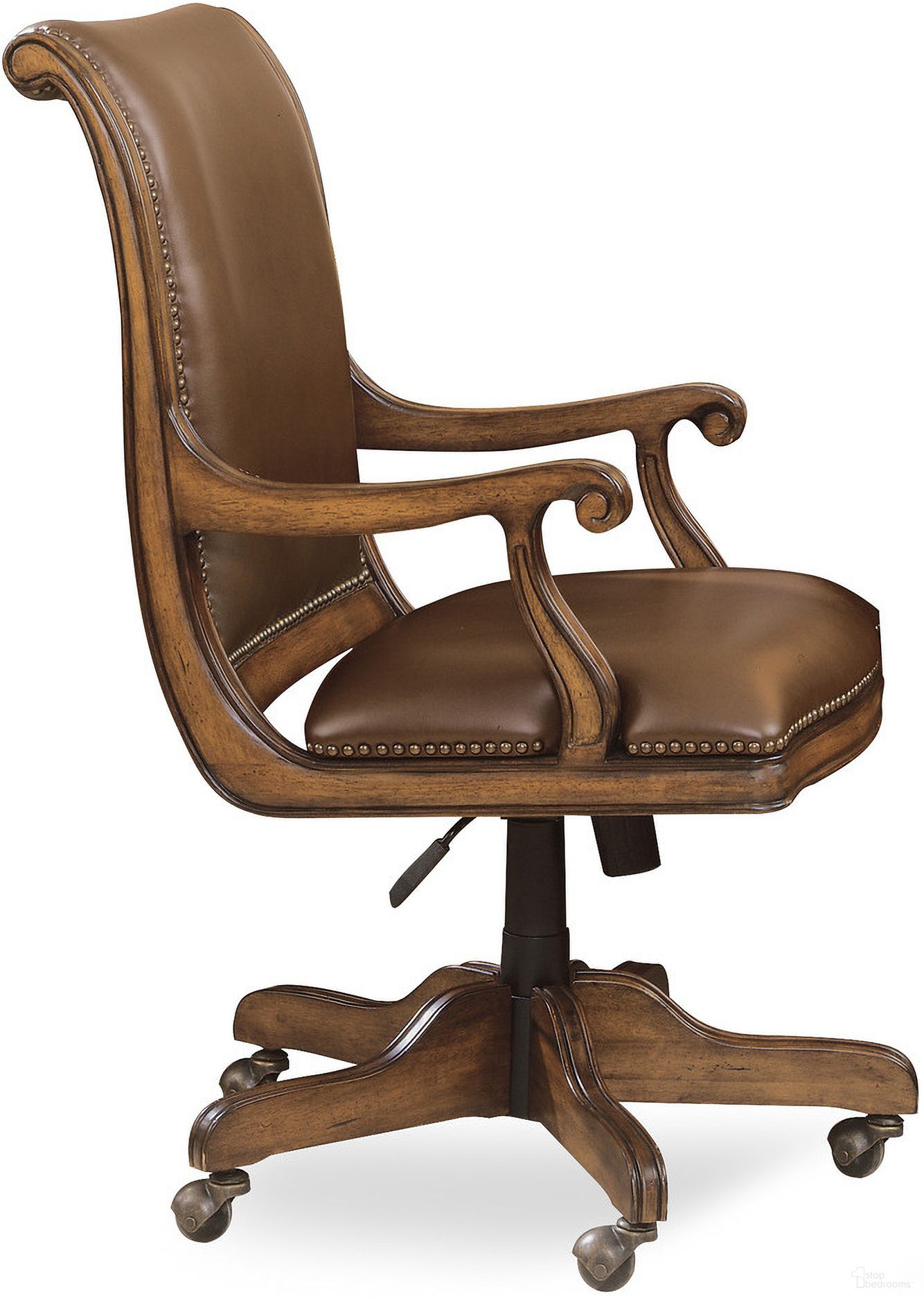 The appearance of Brookhaven Cherry Desk Chair designed by Hooker in the traditional interior design. This brown piece of furniture was selected by 1StopBedrooms from Brookhaven Collection to add a touch of cosiness and style into your home. Sku: 281-30-220. Material: Cherry Veneer.