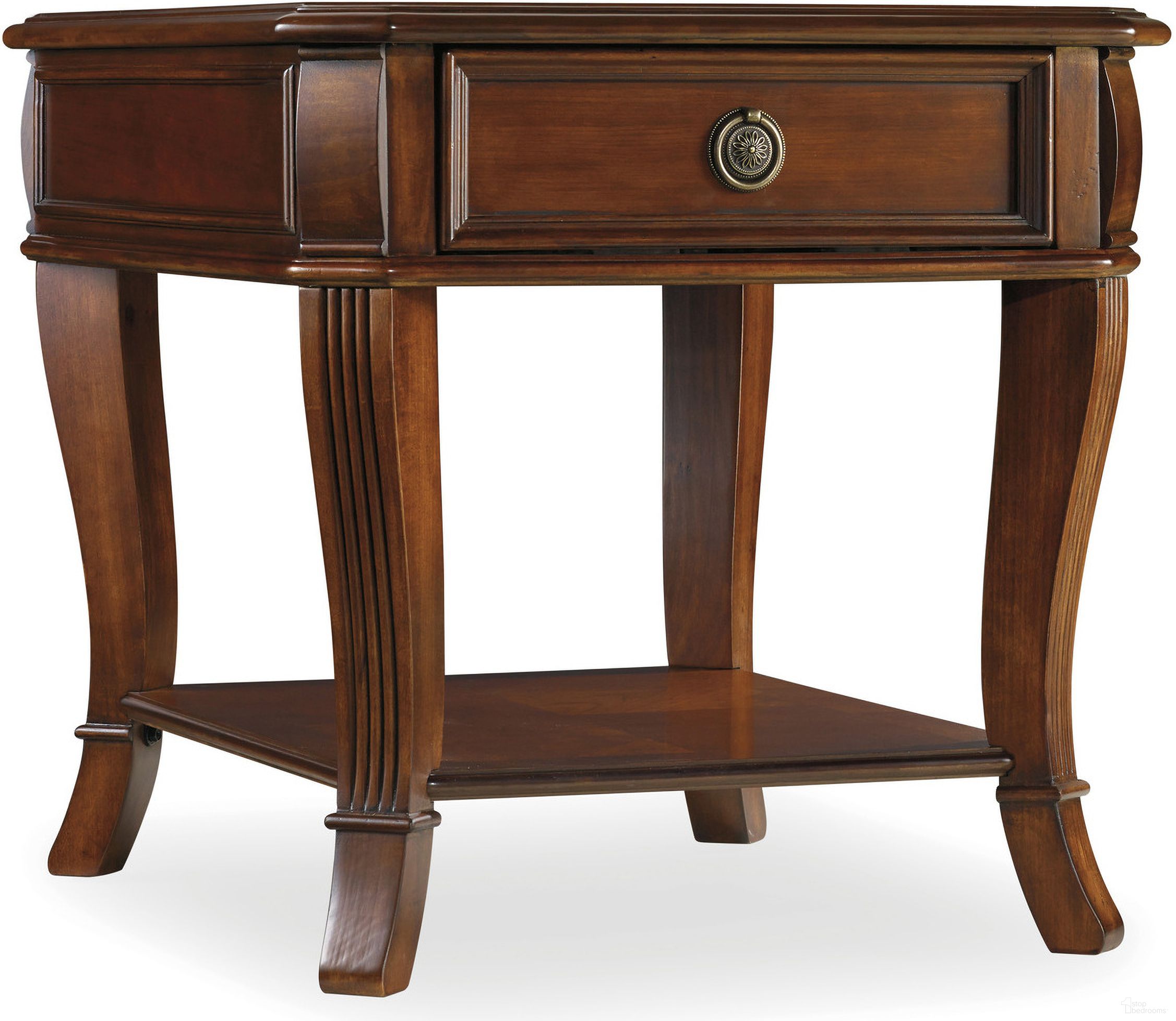 The appearance of Brookhaven Medium Wood End Table designed by Hooker in the traditional interior design. This medium wood piece of furniture  was selected by 1StopBedrooms from Brookhaven Collection to add a touch of cosiness and style into your home. Sku: 281-80-113. Material: Cherry Veneer.