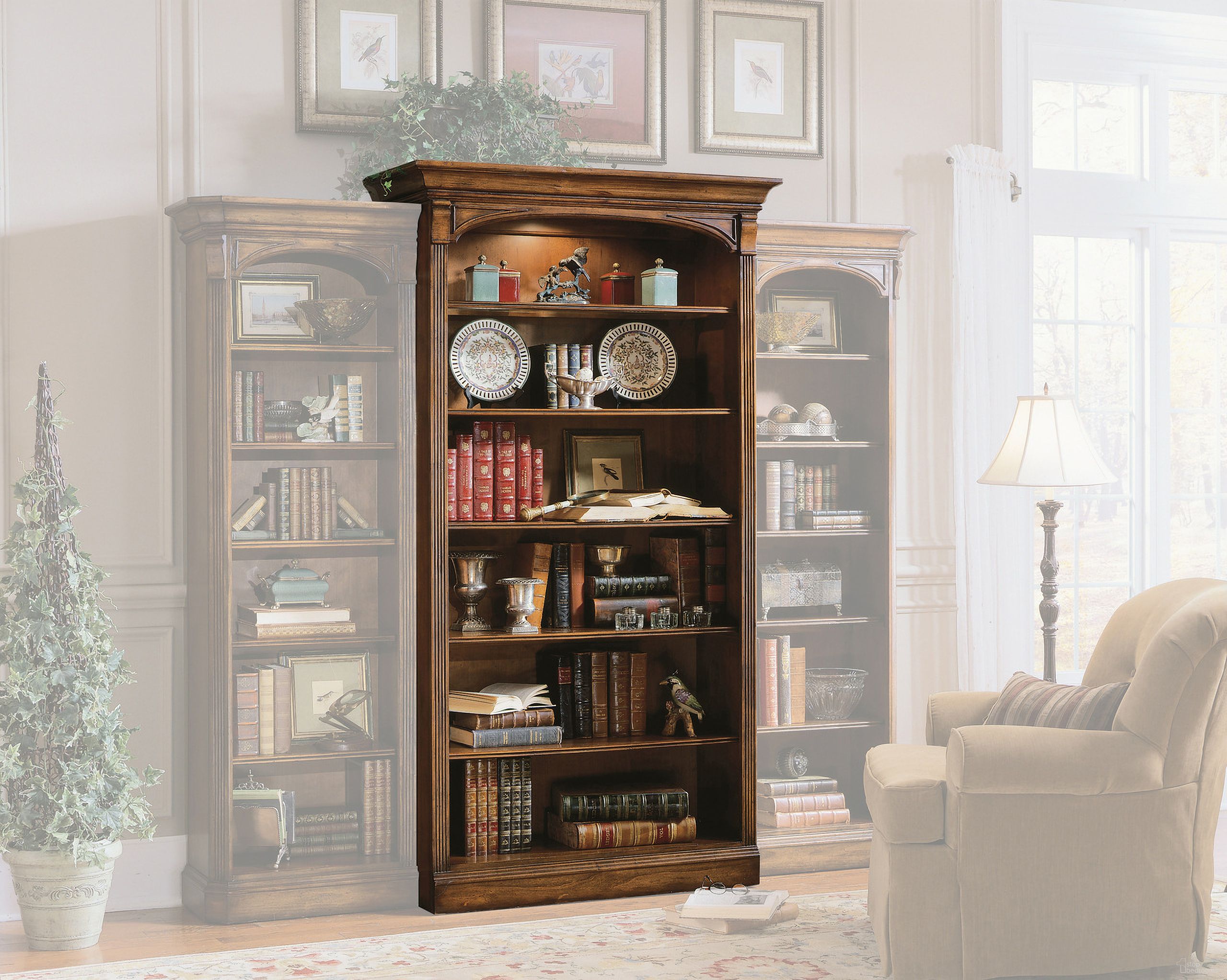 The appearance of Brookhaven Open Bookcase designed by Hooker in the traditional interior design. This medium wood piece of furniture  was selected by 1StopBedrooms from Brookhaven Collection to add a touch of cosiness and style into your home. Sku: 281-10-545. Material: Cherry Veneer.