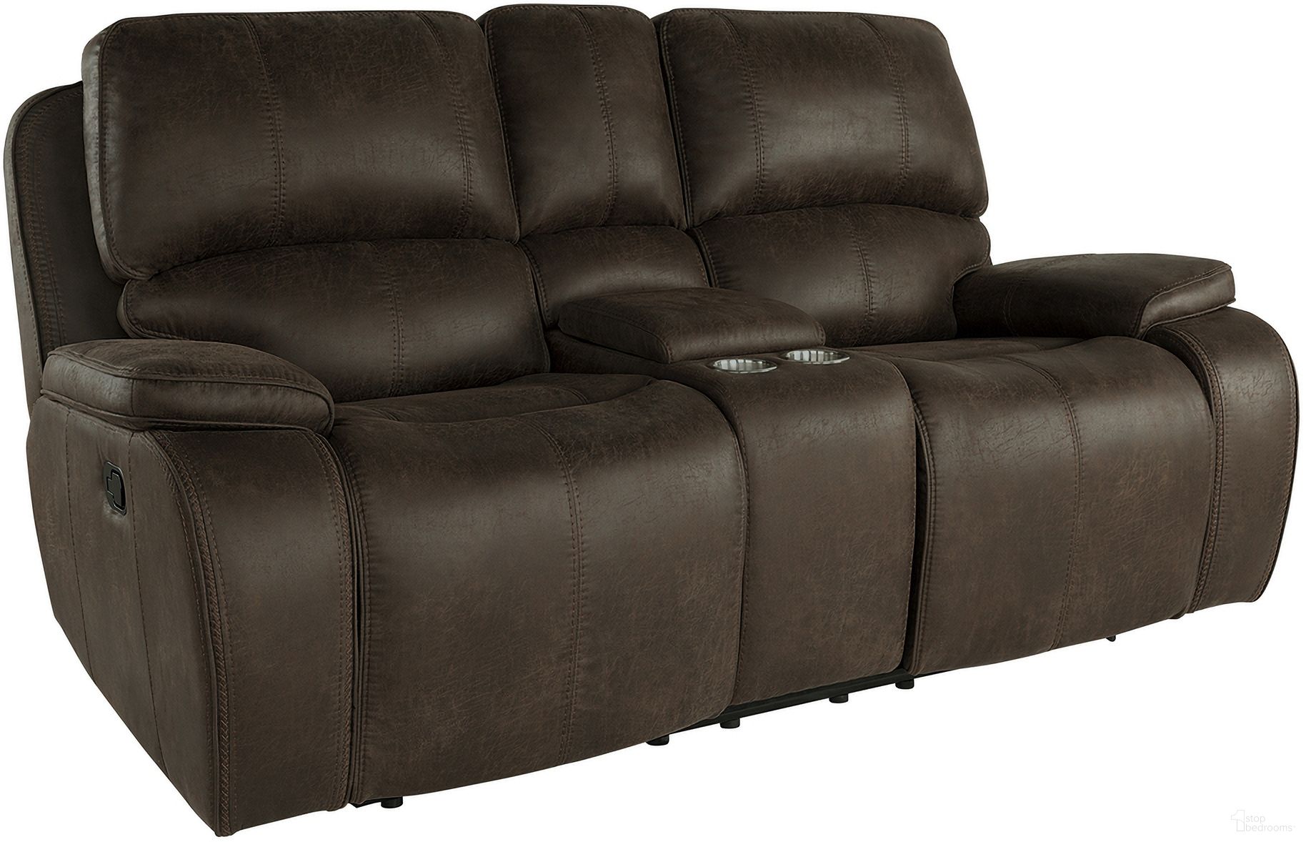 The appearance of Brookings Console Loveseat with Dual Recliners In Brown designed by New Classic in the transitional interior design. This brown piece of furniture  was selected by 1StopBedrooms from Brookings Collection to add a touch of cosiness and style into your home. Sku: U093-25-BRN. Material: Fabric.