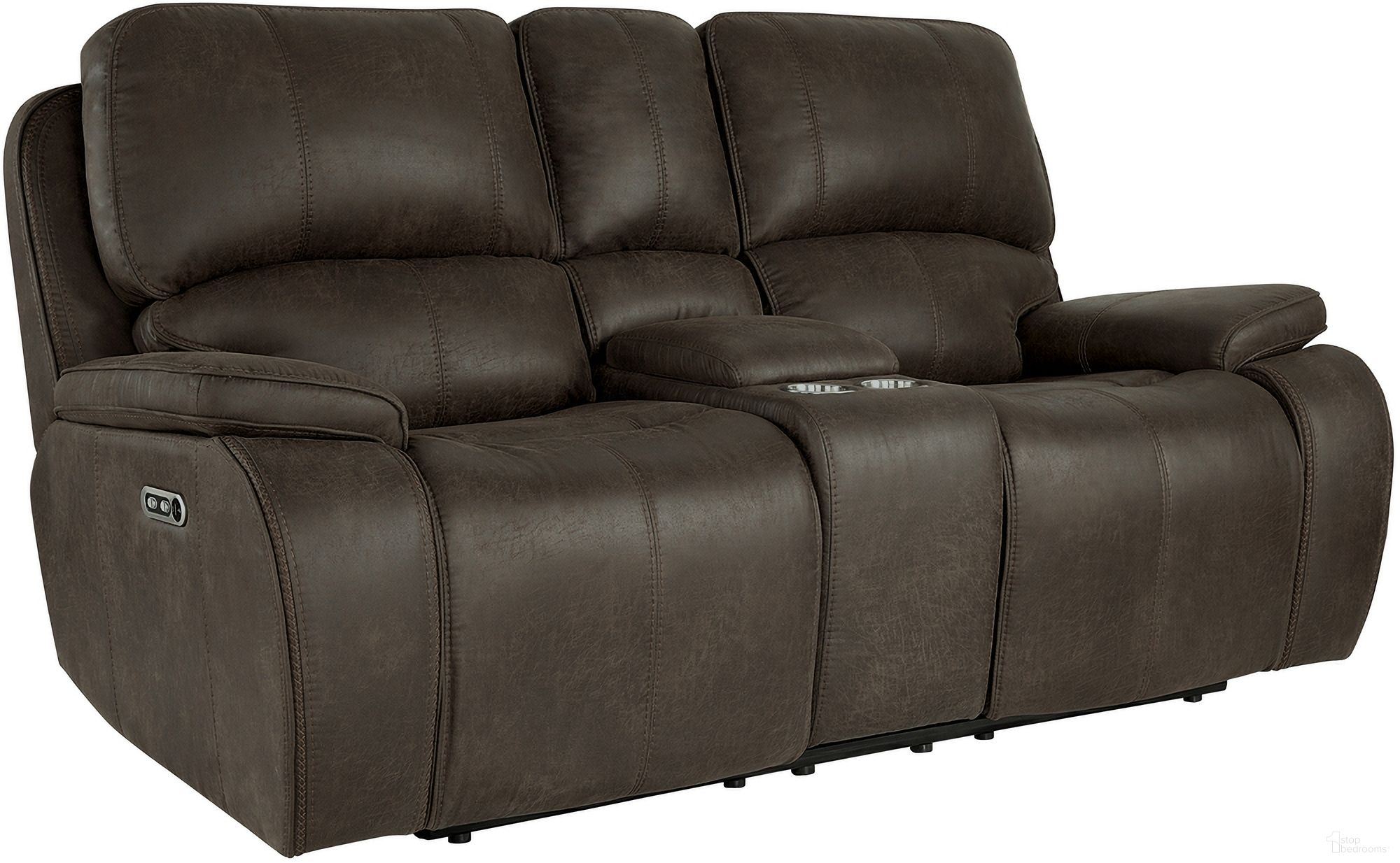 The appearance of Brookings Console Loveseat with Power Headrest and Footrest In Brown designed by New Classic in the transitional interior design. This brown piece of furniture was selected by 1StopBedrooms from Brookings Collection to add a touch of cosiness and style into your home. Sku: U093-25P2-BRN. Material: Fabric.