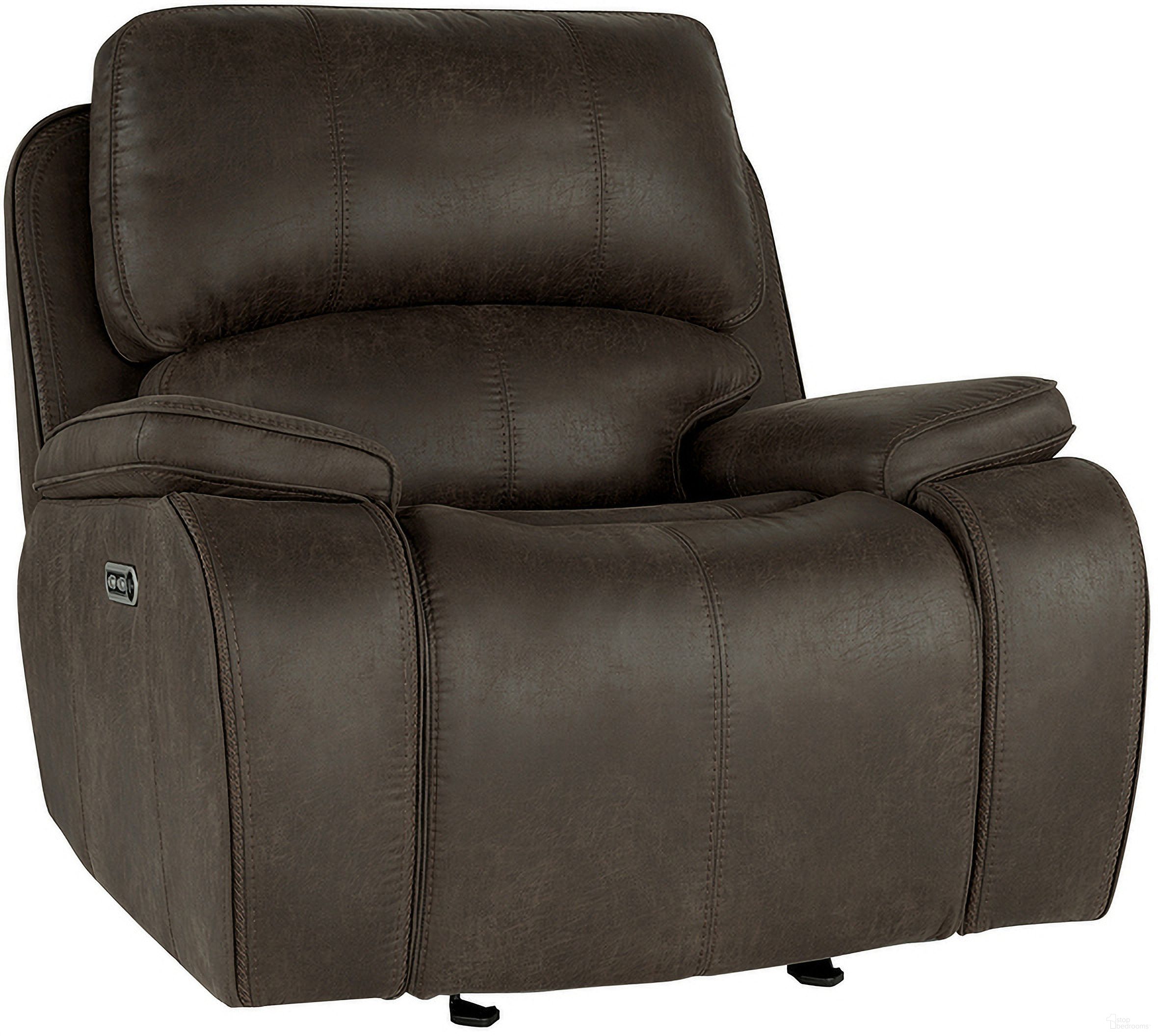 The appearance of Brookings Glider Recliner with Power Headrest and Footrest In Brown designed by New Classic in the transitional interior design. This brown piece of furniture was selected by 1StopBedrooms from Brookings Collection to add a touch of cosiness and style into your home. Sku: U093-13P2-BRN. Material: Fabric.