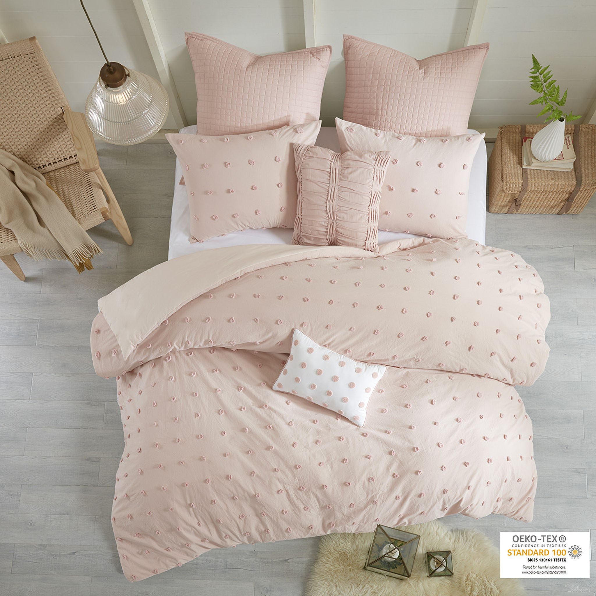 Brooklyn 7 Piece Cotton Jacquard King Duvet Set In Pink