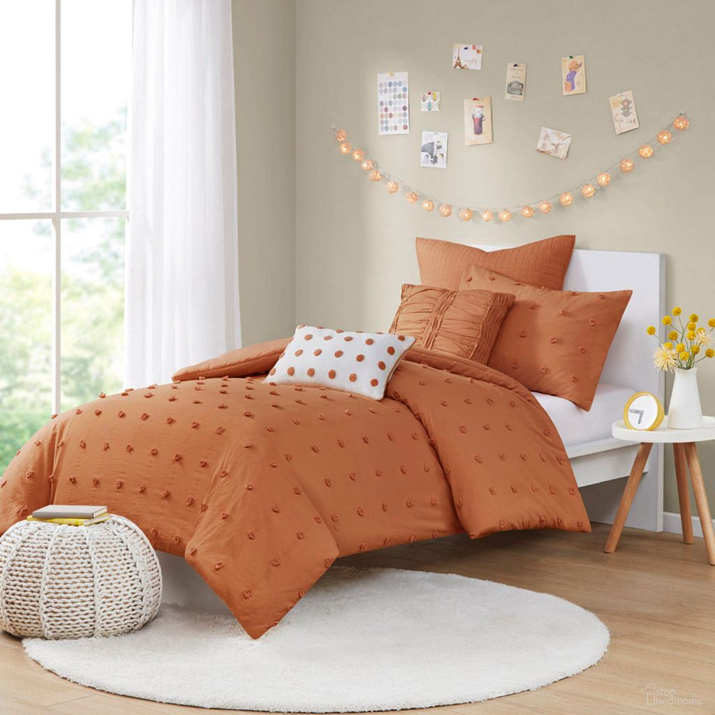 The appearance of Brooklyn Cotton Jacquard 5 Piece Twin/Twin XL Comforter Set with Euro Shams and Throw Pillows In Rust designed by Olliix in the modern / contemporary interior design. This rust piece of furniture  was selected by 1StopBedrooms from Brooklyn Collection to add a touch of cosiness and style into your home. Sku: UH10-2494. Bed Size: Twin. Material: Cotton.