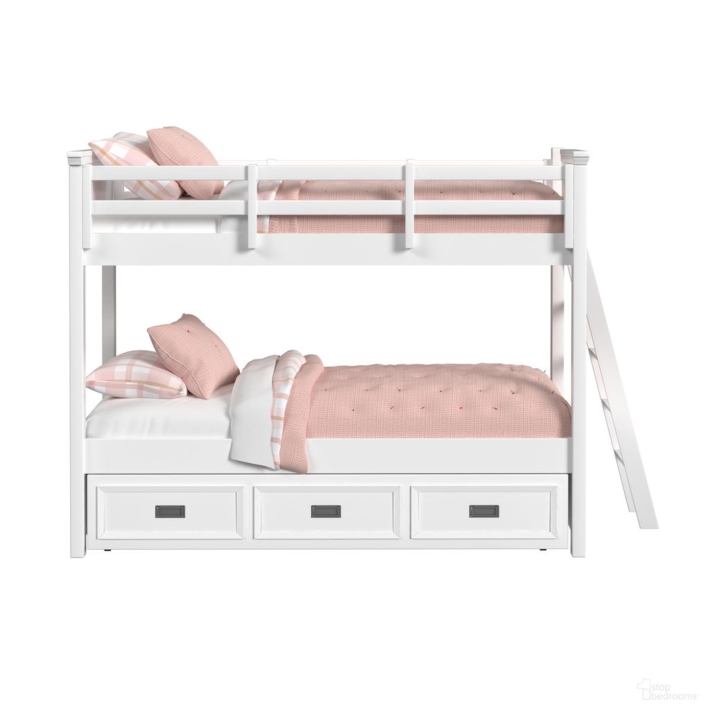 The appearance of Brooklyn Kids Twin Over Twin Bunk with Ladder and Trundle In White designed by Picket House in the transitional interior design. This white piece of furniture was selected by 1StopBedrooms from Brooklyn Collection to add a touch of cosiness and style into your home. Sku: Y-15760-7-C1;Y-15760-7-C2;Y-15760-7-C3;Y-15760-7-C6;Y-15760-7-C7. Bed Type: Bunk Bed. Bed Size: Twin Over Twin. Material: Oak.