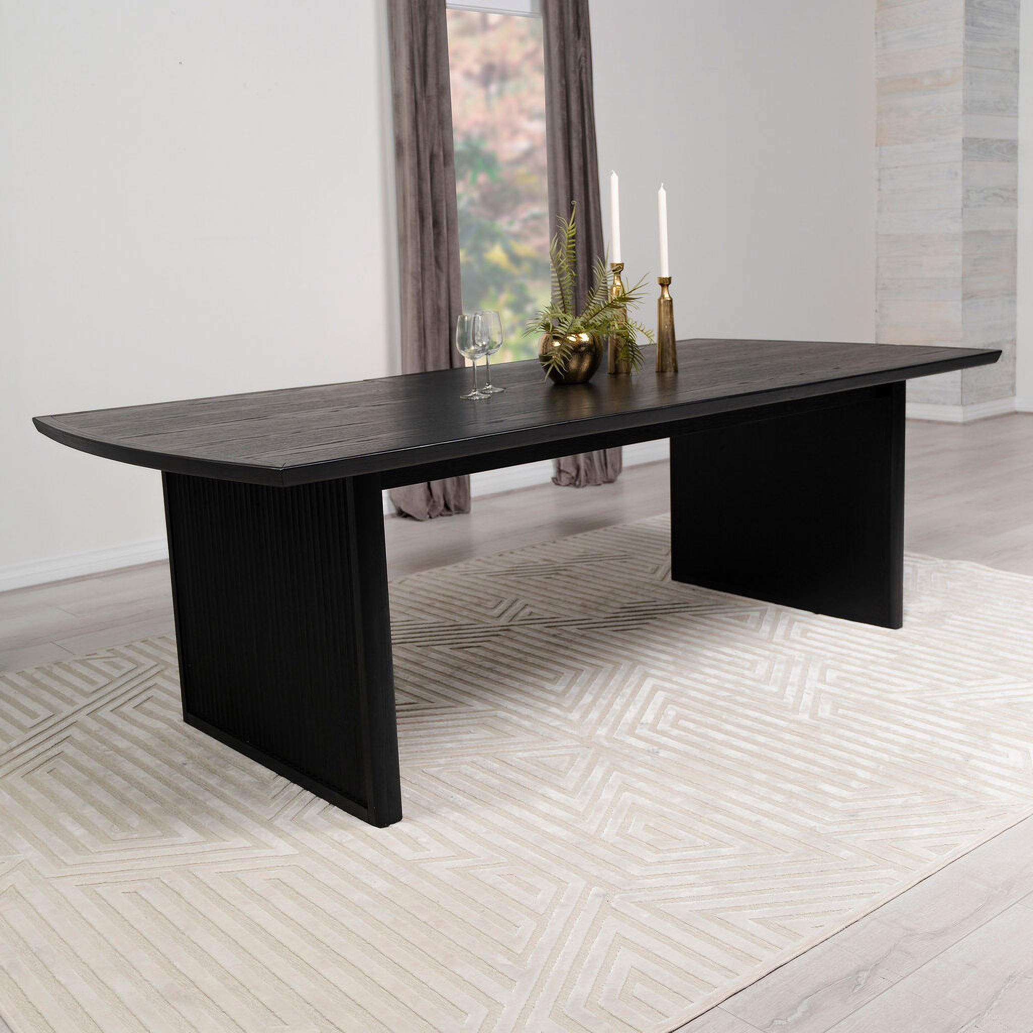 The appearance of Brookmead Rectangular Dining Table with 18 Inch Removable Extension Leaf Black designed by Coaster in the transitional interior design. This black piece of furniture was selected by 1StopBedrooms from Brookmead Collection to add a touch of cosiness and style into your home. Sku: 108231. Table Base Style: Double Pedestal. Material: Wood. Table Top Shape: Rectangular. Size: 44" x 100".