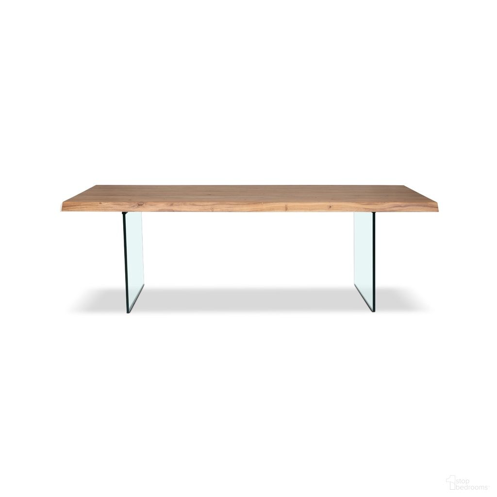 The appearance of Brooks 116 Inch Glass Base Dining Table In Teak and Clear designed by Urbia in the modern / contemporary interior design. This teak/clear piece of furniture  was selected by 1StopBedrooms from Brooks Collection to add a touch of cosiness and style into your home. Sku: IL-BRO-DT-116TK-0101. Table Base Style: Double Pedestal. Table Top Shape: Rectangular. Size: 40" x 116". Material: Acacia Wood.