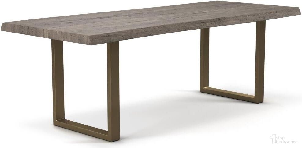 Brooks 40 x 116 Inch U Base Dining Table In Sandblasted Grey Top And Brass Base