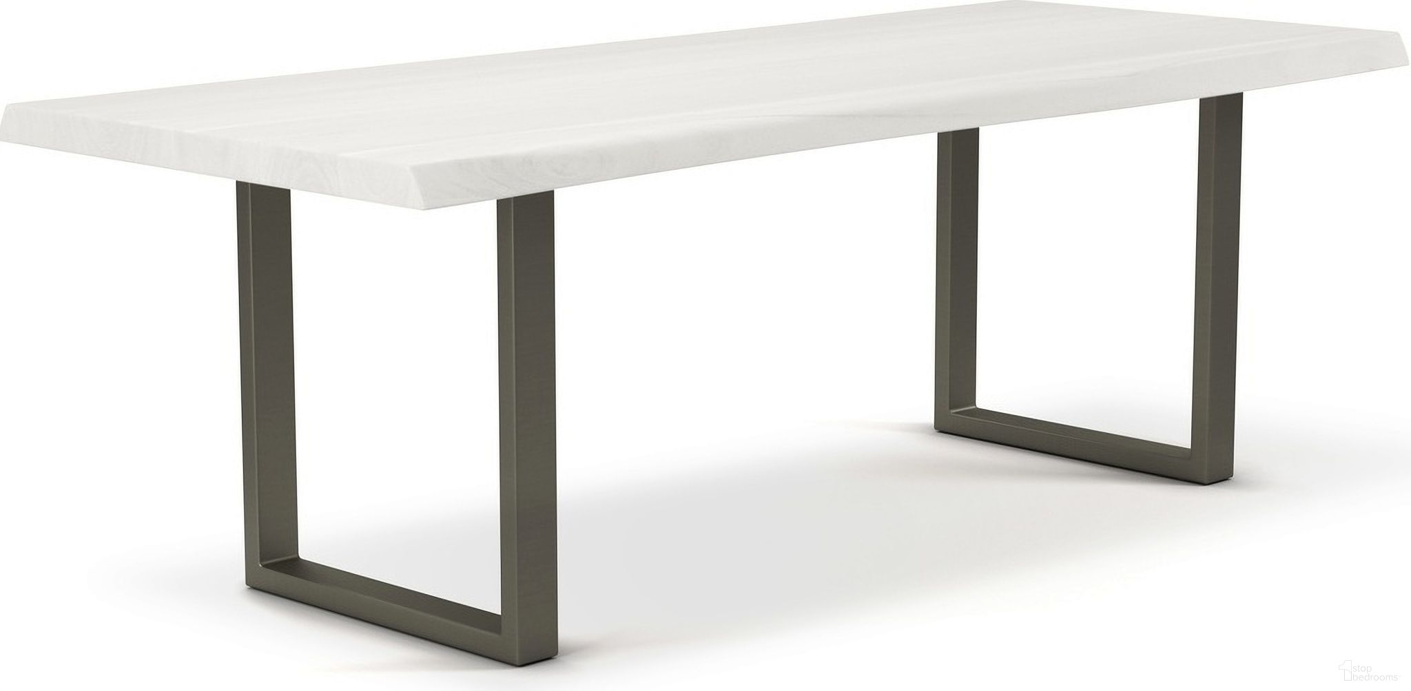 Brooks 40 x 116 Inch U Base Dining Table In White Wash Top And Pewter Base