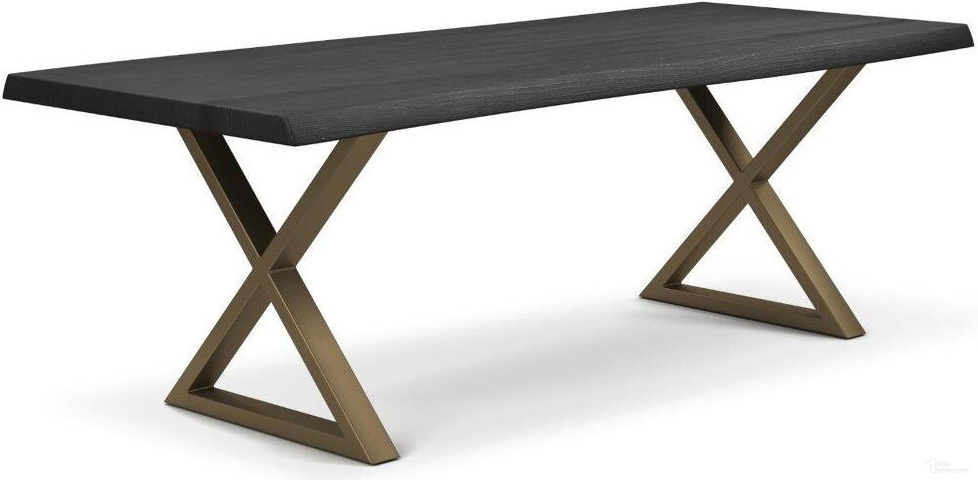 The appearance of Brooks 40 x 116 Inch "X" Base Dining Table In Ebonized Top And Brass Base designed by Urbia in the modern / contemporary interior design. This brass piece of furniture  was selected by 1StopBedrooms from Brooks Collection to add a touch of cosiness and style into your home. Sku: IL-BRO-DT-116BK-0403. Table Base Style: Double Pedestal. Table Top Shape: Rectangular. Size: 40" x 116". Material: Acacia Wood.