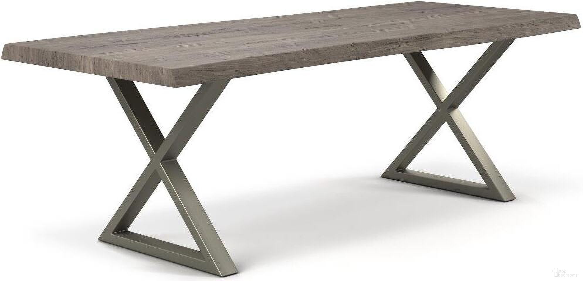 Brooks 40 x 116 Inch "X" Base Dining Table In Sandblasted Grey Top And Pewter Base