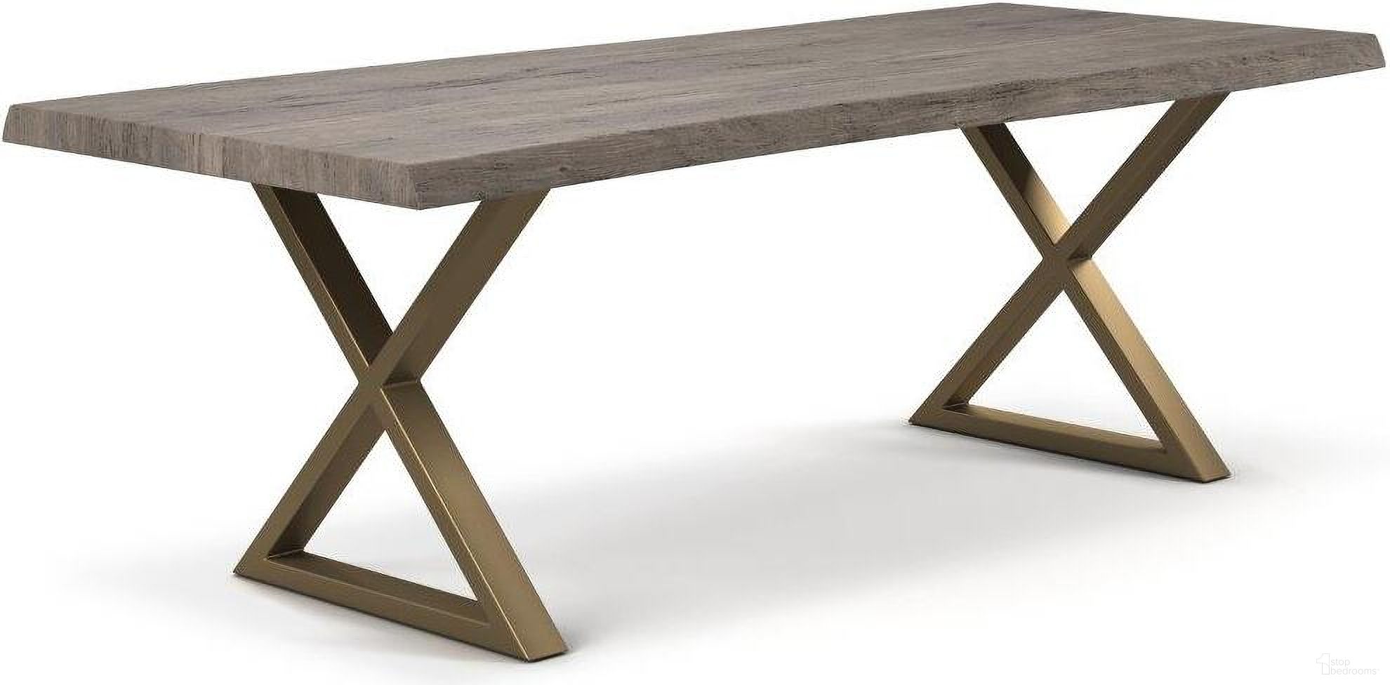 The appearance of Brooks 40 x 79 Inch "X" Base Dining Table In Sandblasted Grey Top And Brass Base designed by Urbia in the modern / contemporary interior design. This grey piece of furniture  was selected by 1StopBedrooms from Brooks Collection to add a touch of cosiness and style into your home. Sku: IL-BRO-DT-079GY-0403. Table Base Style: Double Pedestal. Table Top Shape: Rectangular. Size: 40" x 79". Material: Acacia Wood.