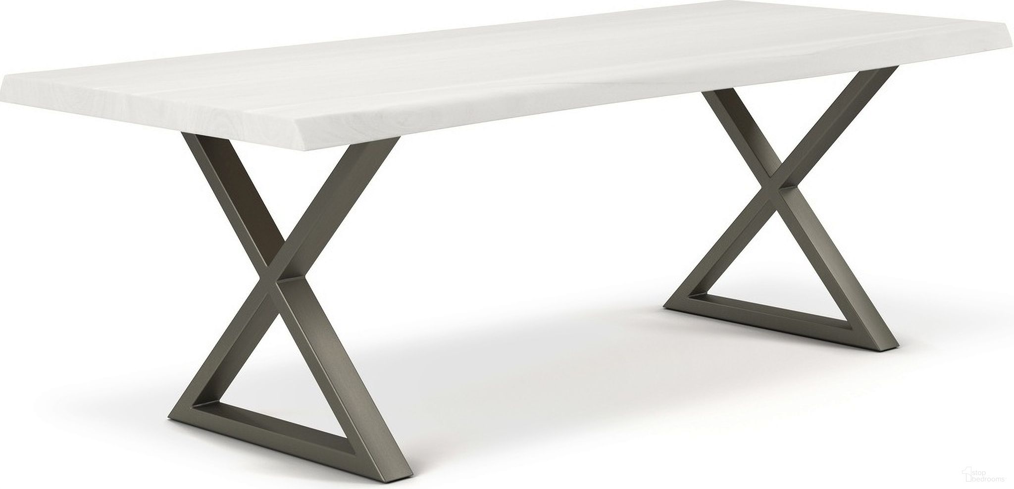 Brooks 40 x 79 Inch "X" Base Dining Table In White Wash Top And Pewter Base