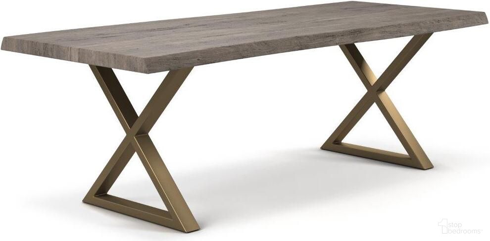 The appearance of Brooks 40 x 92 Inch "X" Base Dining Table In Sandblasted Grey Top And Brass Base designed by Urbia in the modern / contemporary interior design. This grey piece of furniture  was selected by 1StopBedrooms from Brooks Collection to add a touch of cosiness and style into your home. Sku: IL-BRO-DT-092GY-0403. Table Base Style: Double Pedestal. Table Top Shape: Rectangular. Size: 40" x 92". Material: Acacia Wood.
