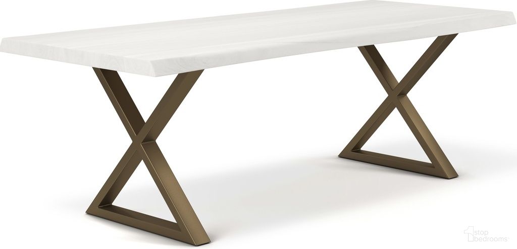 Brooks 40 x 92 Inch "X" Base Dining Table In White Wash Top And Brass Base