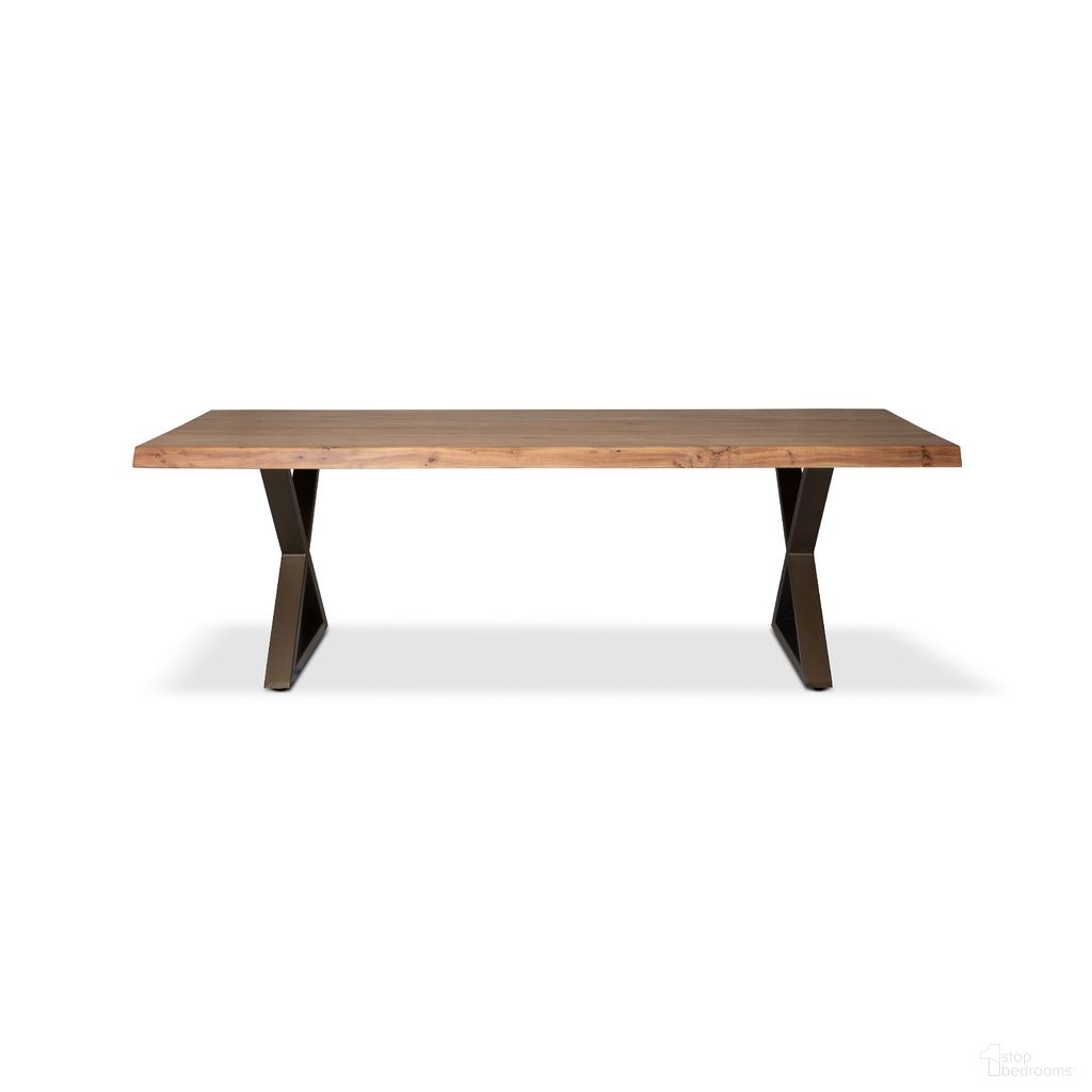 Brooks 79 Inch x Base Dining Table In Teak and Brass