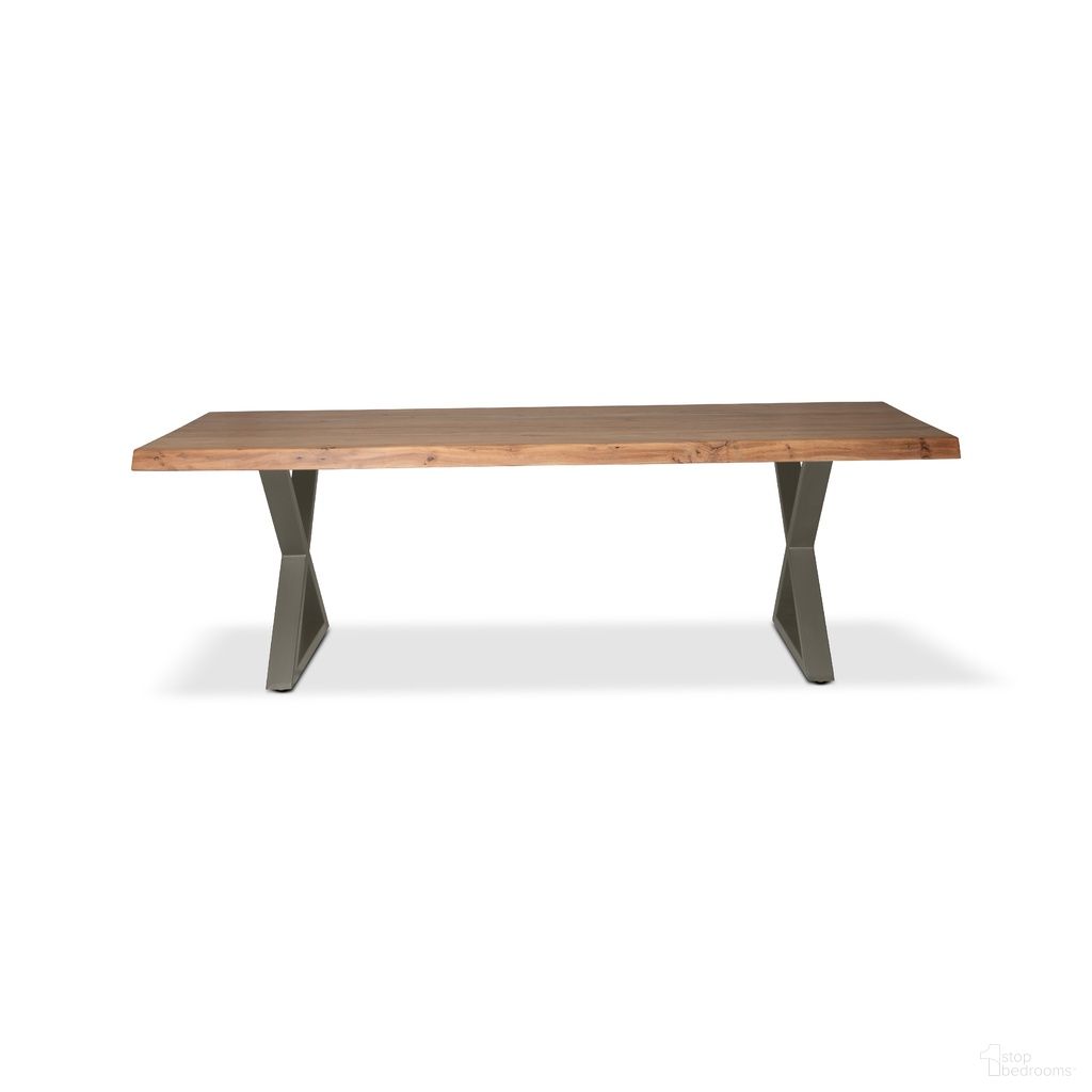 Brooks 79 Inch x Base Dining Table In Teak and Pewter