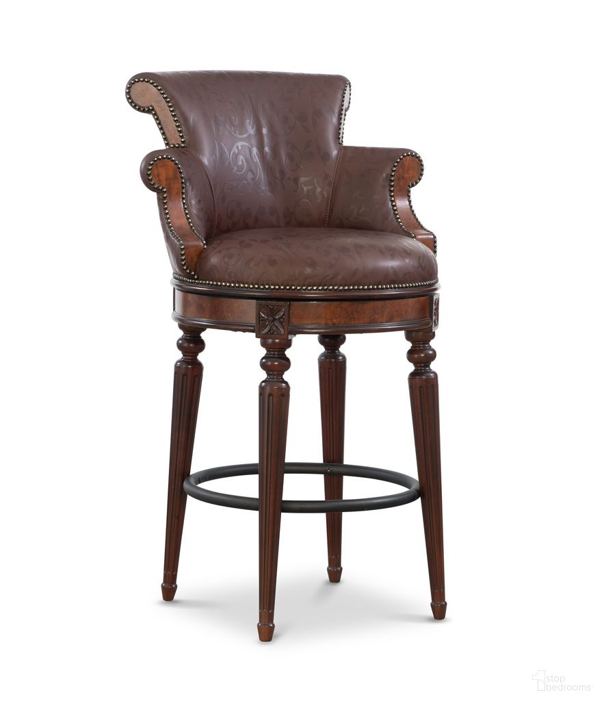 The appearance of Brooks Bar Stool In Coco and Mahogany designed by Maitland-Smith in the modern / contemporary interior design. This coco/mahogany piece of furniture was selected by 1StopBedrooms from Maitland Smith Collection to add a touch of cosiness and style into your home. Sku: 8435-42. Material: Leather.