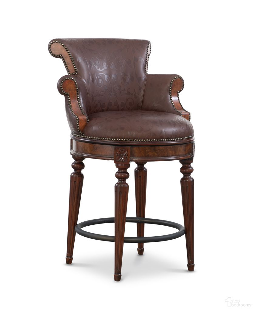 The appearance of Brooks Counter Stool In Coco and Mahogany designed by Maitland-Smith in the modern / contemporary interior design. This coco/mahogany piece of furniture  was selected by 1StopBedrooms from Maitland Smith Collection to add a touch of cosiness and style into your home. Sku: 8435-44. Material: Leather.