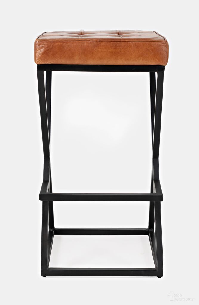 Brooks Distressed Modern Leather Backless Stool In Saddle