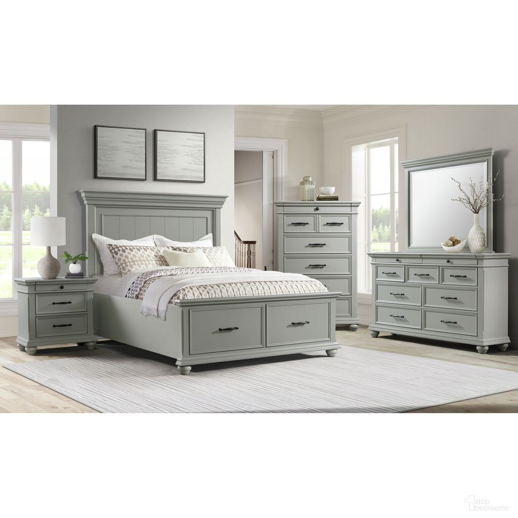 The appearance of Brooks Grey Platform Storage Bedroom Set designed by Picket House in the traditional interior design. This grey piece of furniture  was selected by 1StopBedrooms from Brooks Collection to add a touch of cosiness and style into your home. Sku: SR300QH;SR350QF;SR350QKR;SR300NS. Bed Size: King. Material: MDF.