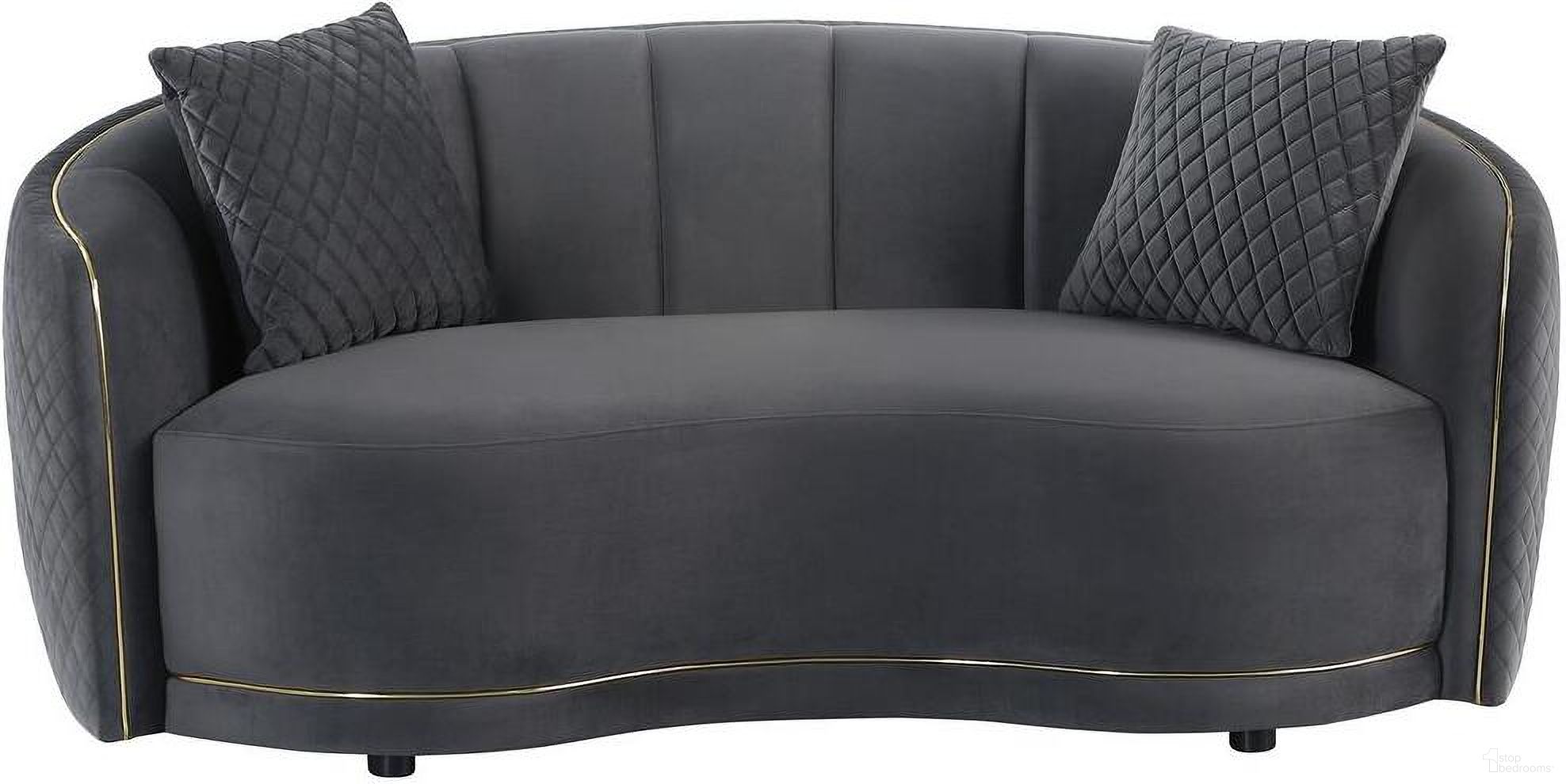 The appearance of Brookside Velvet Upholstered Curved Loveseat In Dark Grey designed by Coaster in the modern / contemporary interior design. This dark grey piece of furniture  was selected by 1StopBedrooms from Brookside Collection to add a touch of cosiness and style into your home. Sku: 504845. Material: Upholstered.