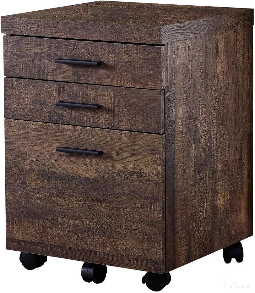 The appearance of Brown 3 Drawer Filing Cabinet In Reclaimed Wood Castors designed by Monarch Specialties in the modern / contemporary interior design. This brown piece of furniture was selected by 1StopBedrooms from to add a touch of cosiness and style into your home. Sku: I 7400. Material: Plastic.